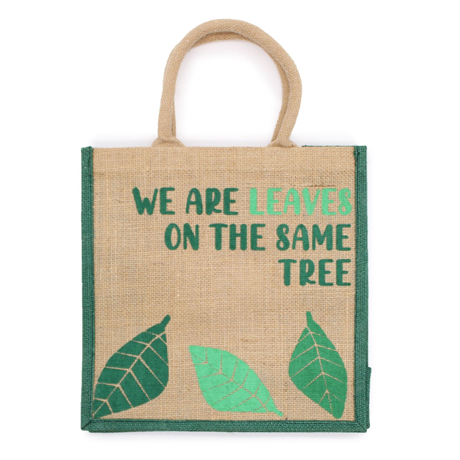 bolsa de yute estampada - Somos hojas - Amarillo, Azul y Natural - Imagen 2