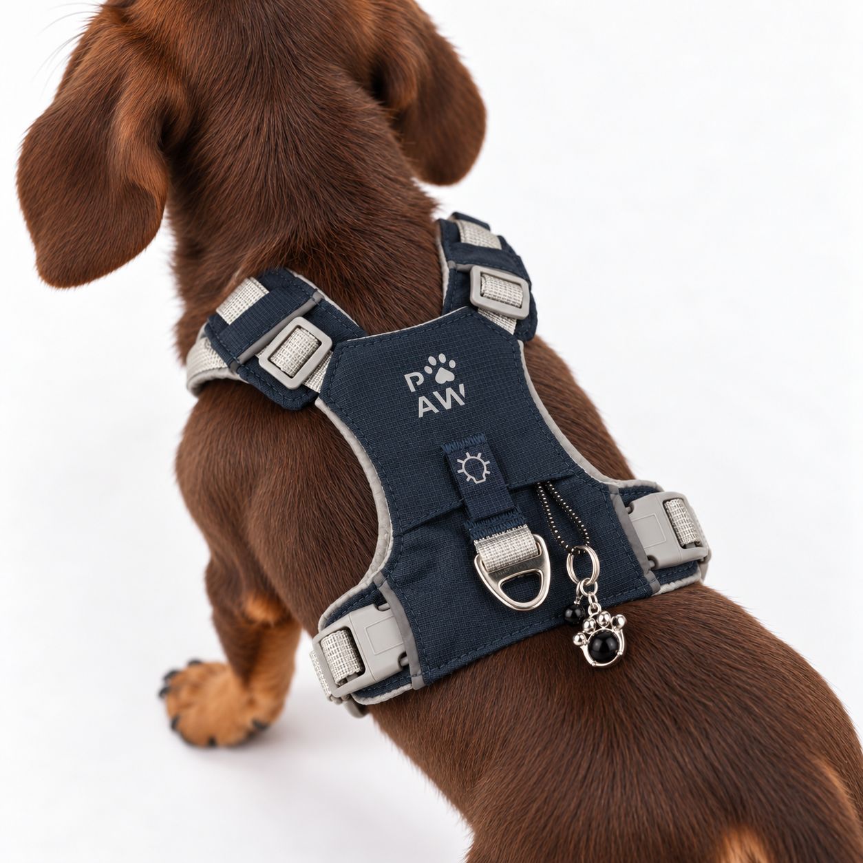 PAW - XS (2-4 kg) Arnés de paso para perros Guardian con malla reflectante - Rock Grey - Black Obsidian Charm - Imagen 8
