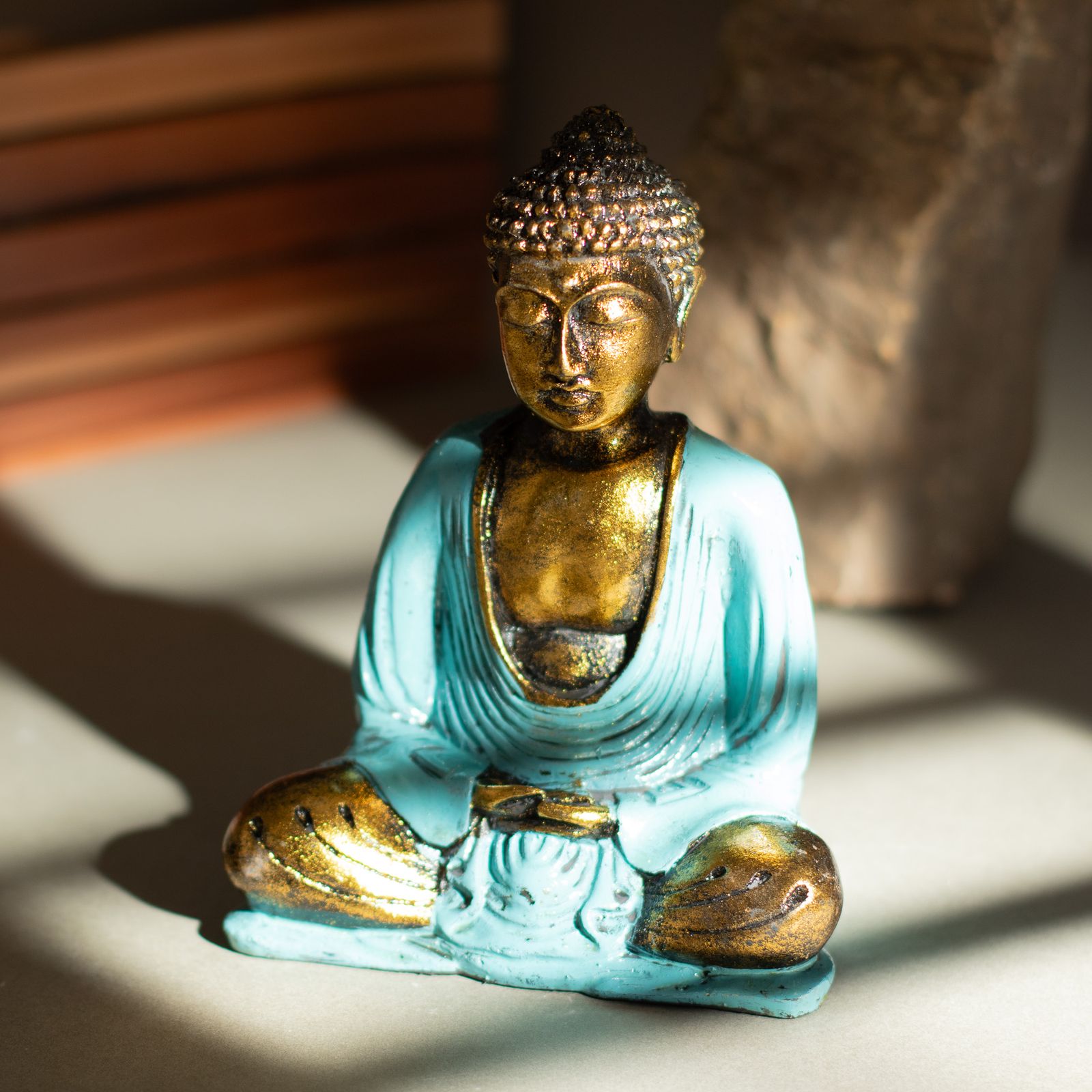 Buddha Verde Azulado y Dorado - Med - Imagen 3