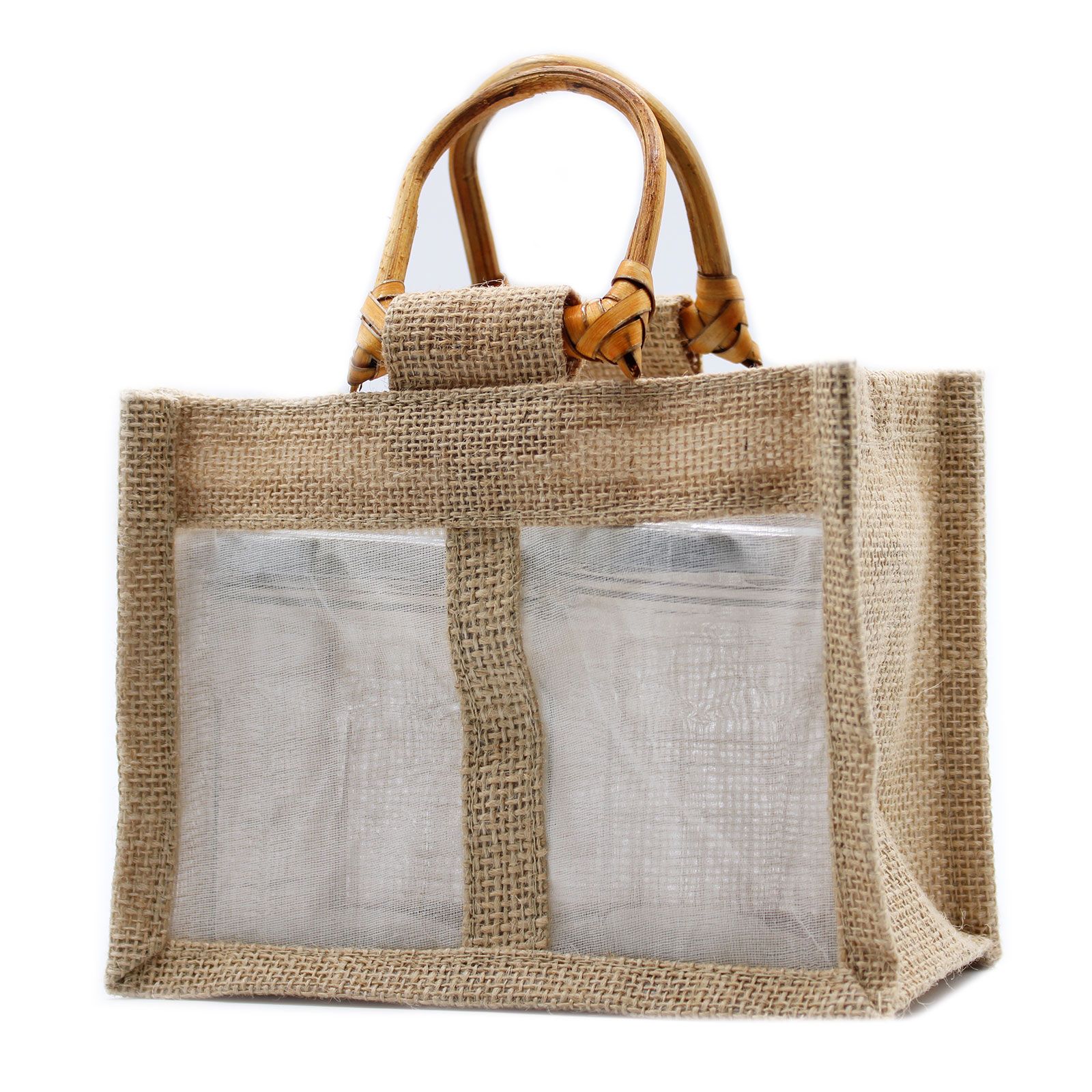 Bolsa de Regalo con Ventana de Yute Puro y Algodón - 2 Ventanas
