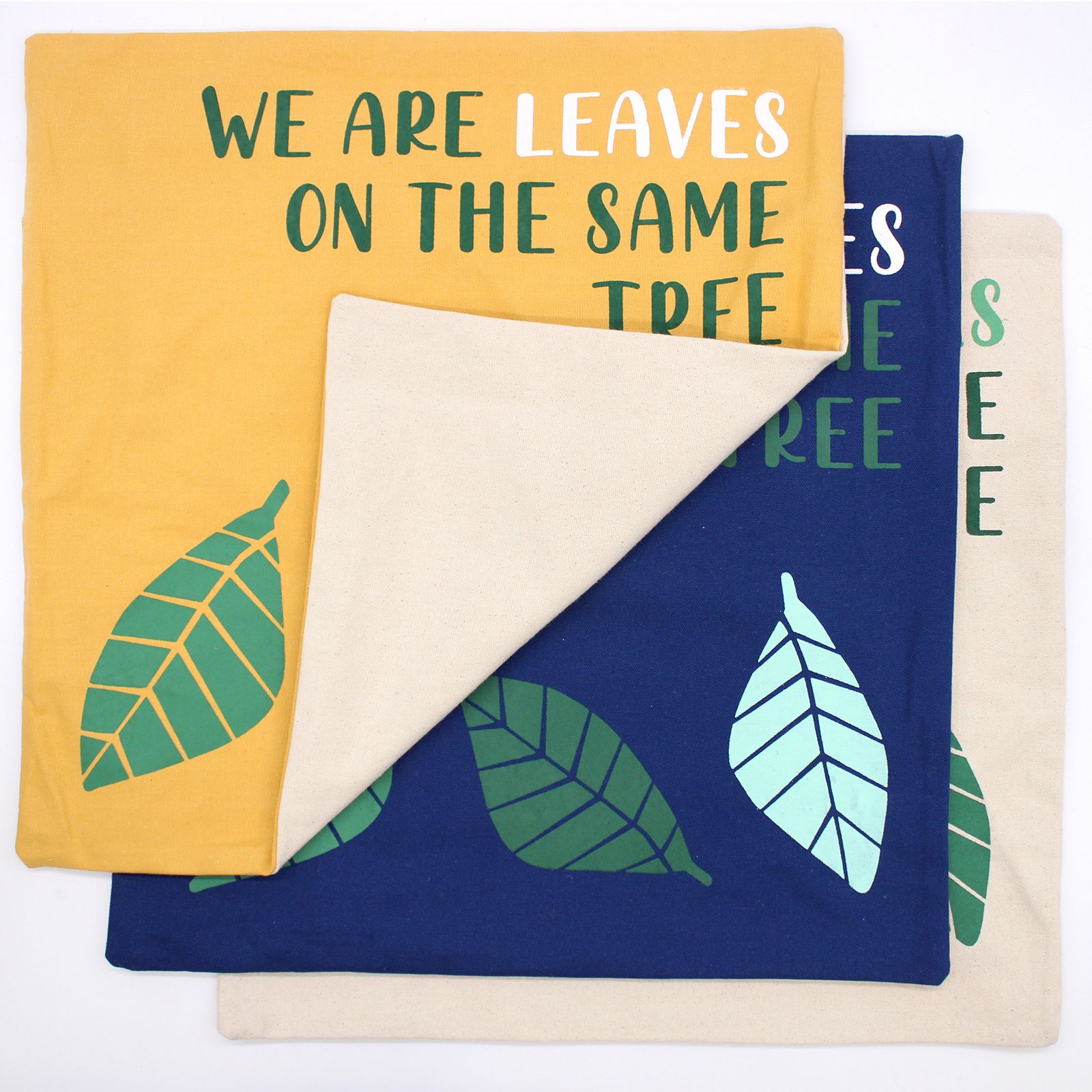 Funda de Cojín de Algodón Estampado - Somos Hojas - Amarillo, Azul y Natural - Imagen 4