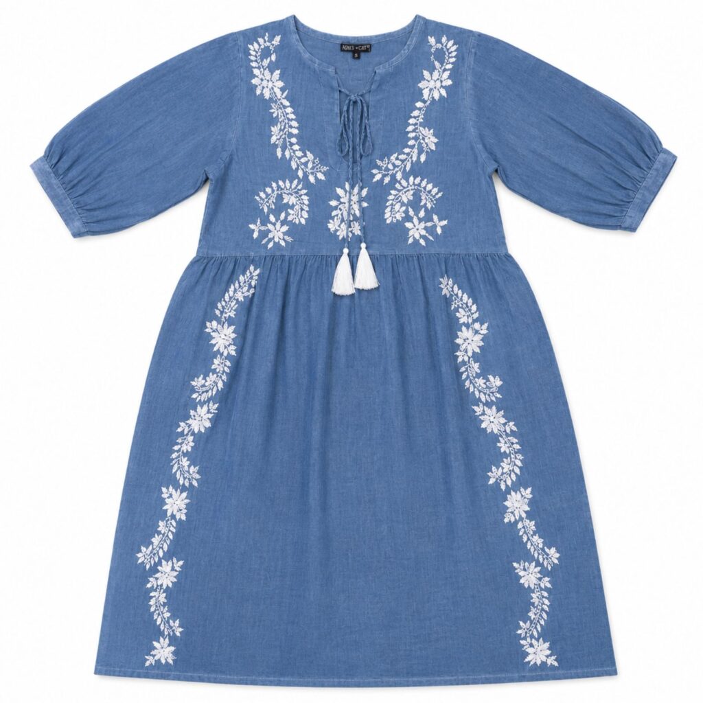 Nomad Sari On the Med Collection - Vestido - Azul oscuro con bordado y borlas (L-XL)