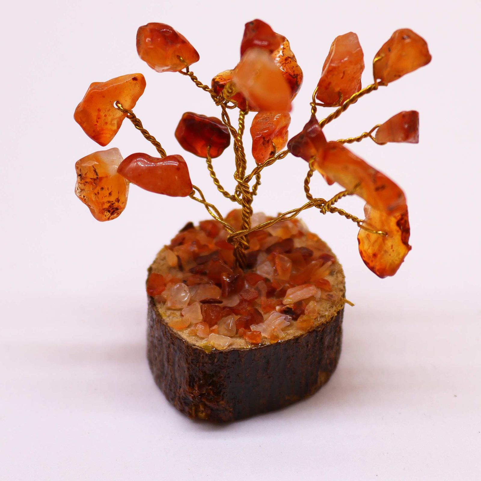 Mini árbol de piedras preciosas sobre base de madera - Cornalina (15 piedras) - Imagen 2