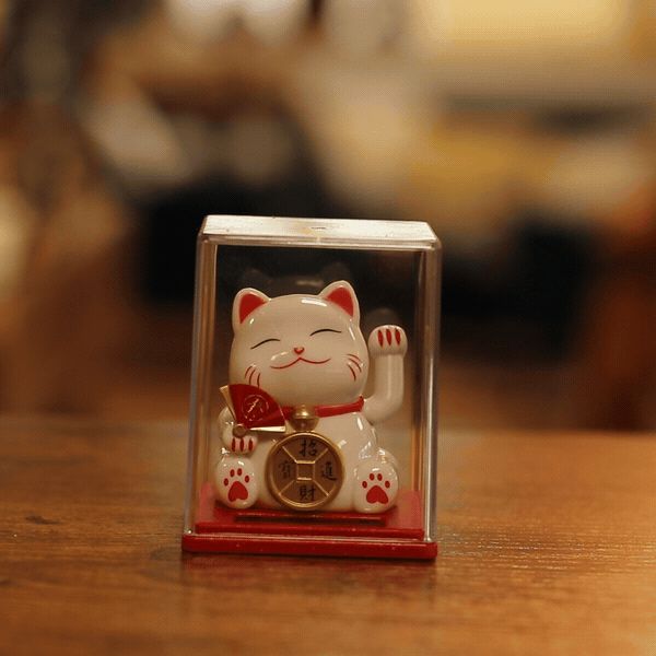 Mini Gato de la Suerte con Energía Solar en Caja - Blanco - Imagen 2