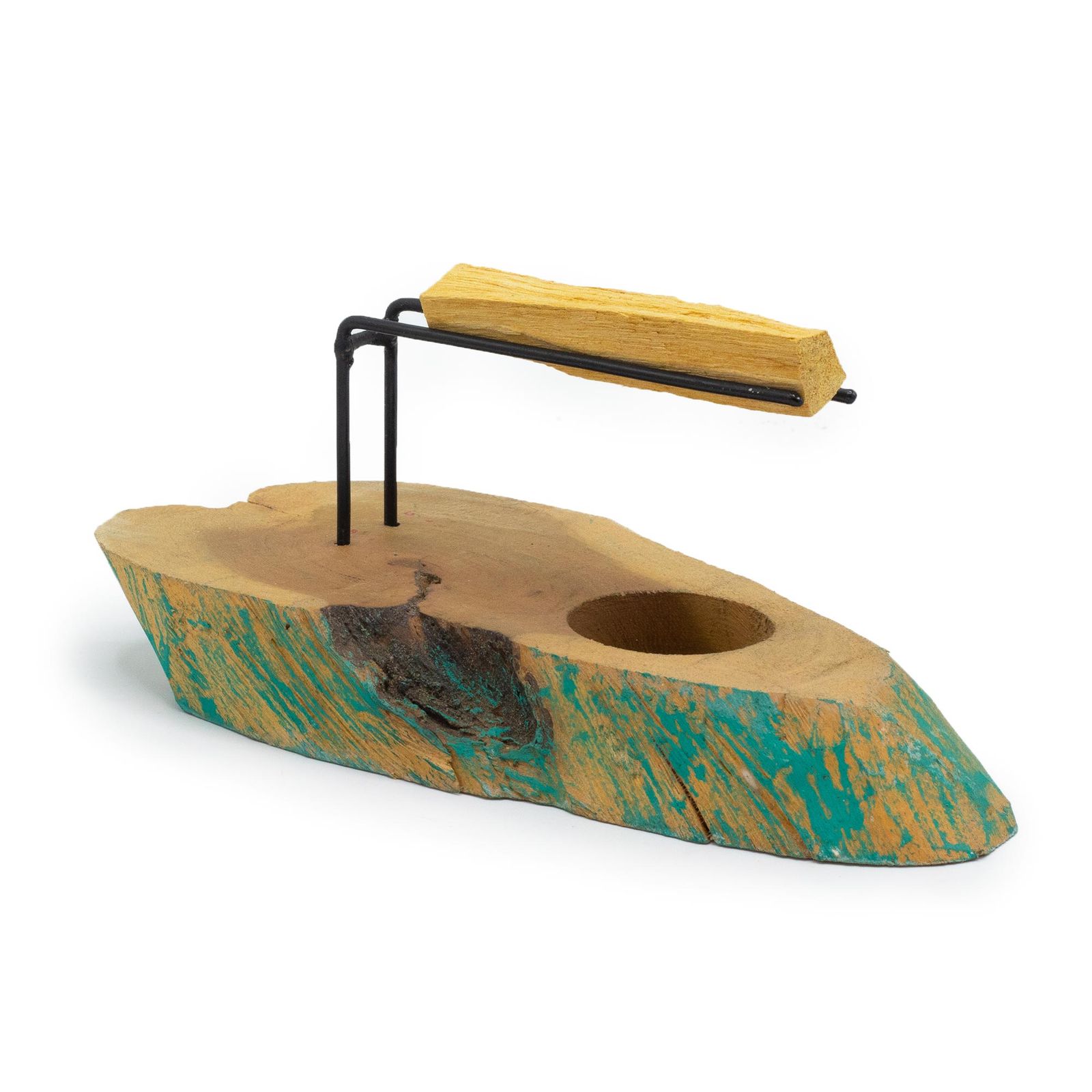 Calentador de Palo Santo - Madera de Gamel con Acabado Verde Envejecido - Imagen 4