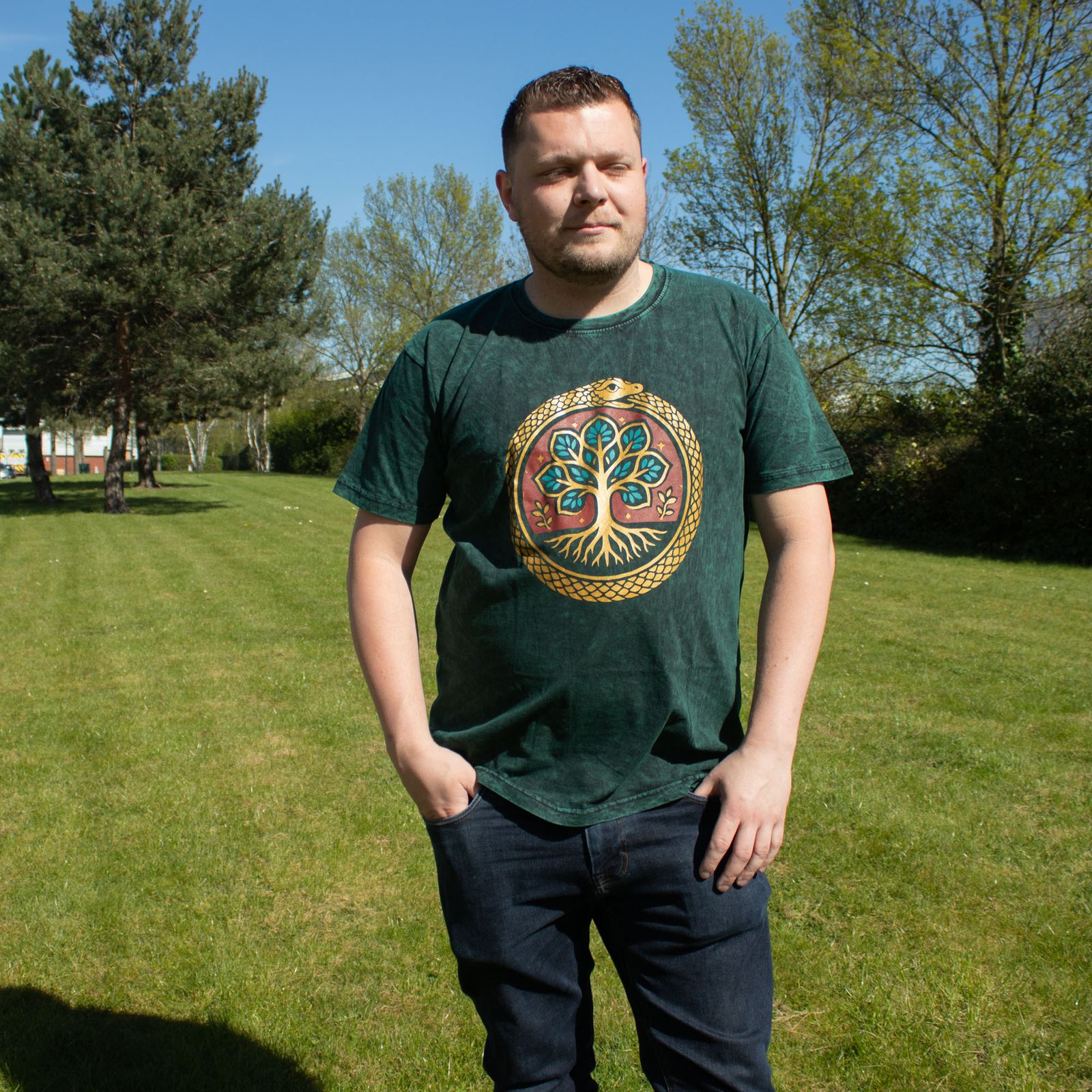 Nomad Sari Camiseta de algodón lavado a piedra - Árbol de la Vida - Verde - XL - Imagen 5