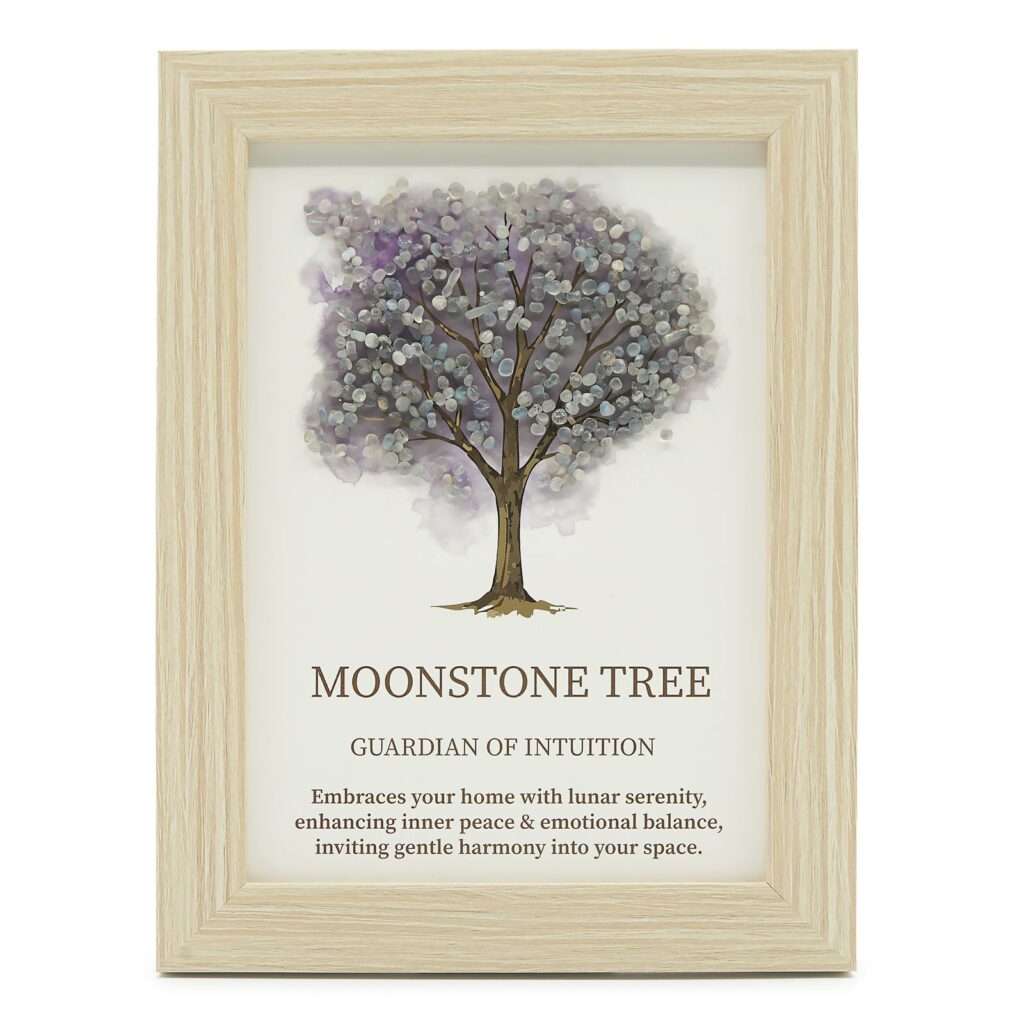 Cuadro de piedra preciosa - Árbol de la Vida - Piedra lunar (20x14.7x1cm)