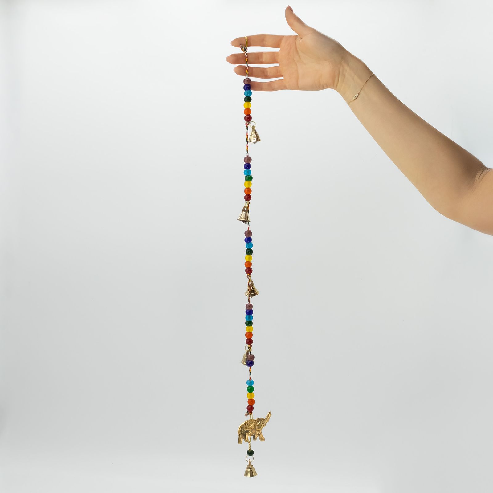 Campanas Indias - Elefante de Latón con Cuentas de Chakra Campanas de Cuerda - 53cm - Imagen 2