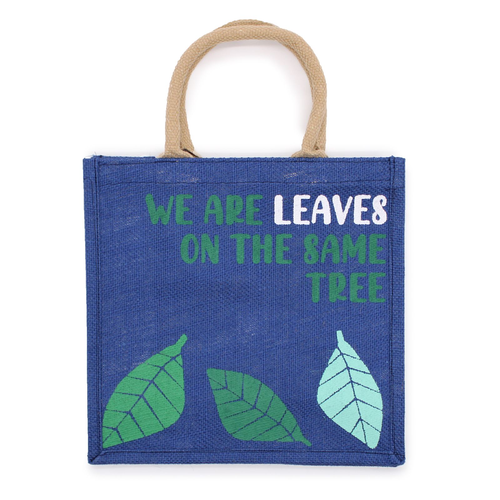 bolsa de yute estampada - Somos hojas - Amarillo, Azul y Natural - Imagen 6