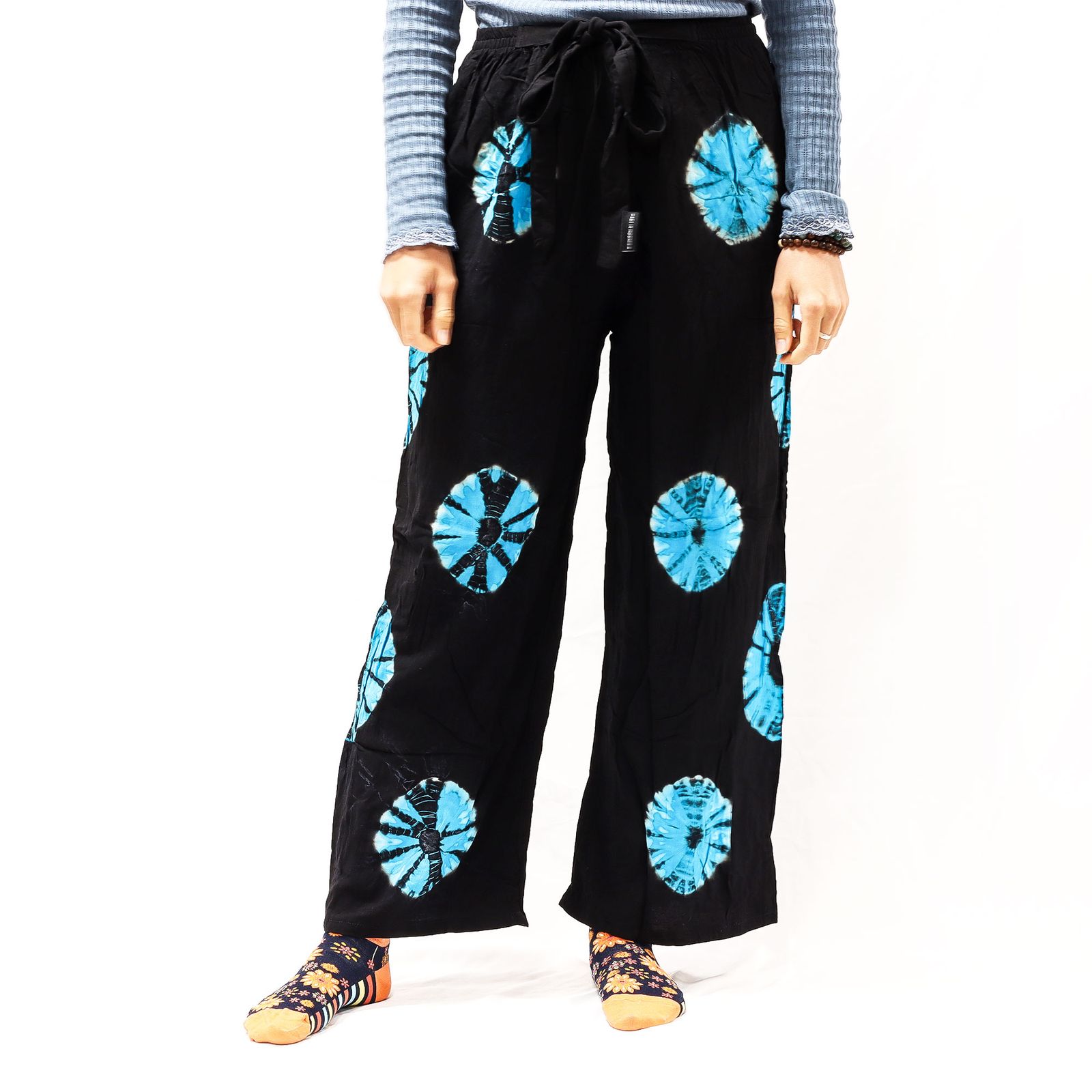 Pantalones de estilo japonés para estar en casa - negro y azul - L - Imagen 2