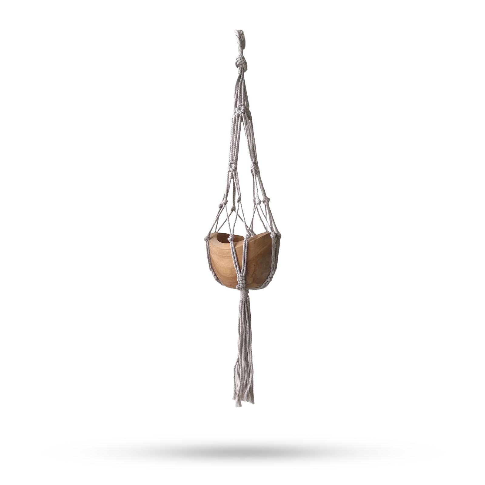 Macramé Porta Maceta Gota Pequeña - Beige - 75cm - Imagen 2