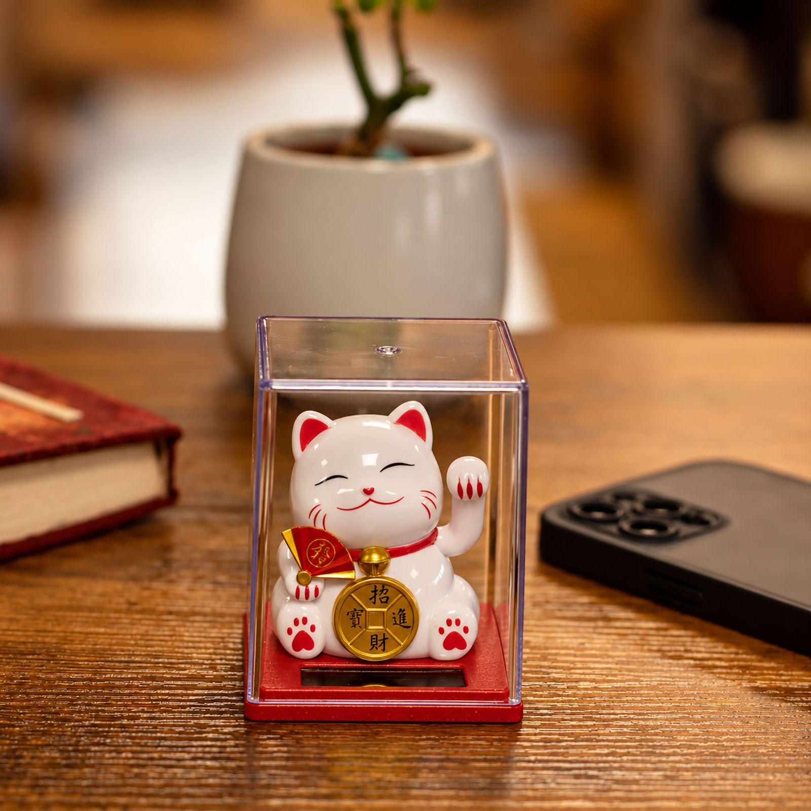 Mini Gato de la Suerte con Energía Solar en Caja - Blanco - Imagen 4