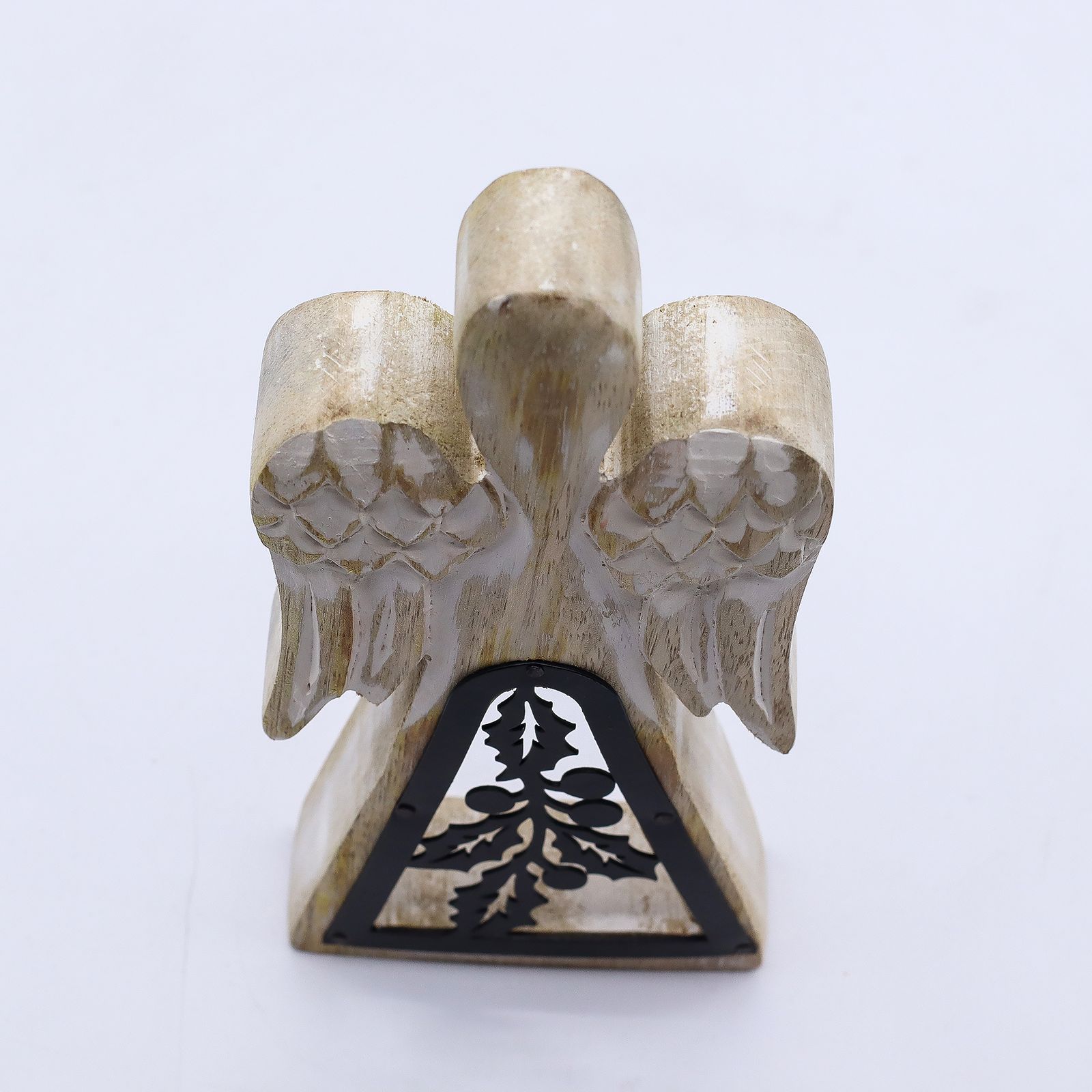 Ángel de madera de mango - acabado lavado blanco con recorte decorativo de hierro - Imagen 5