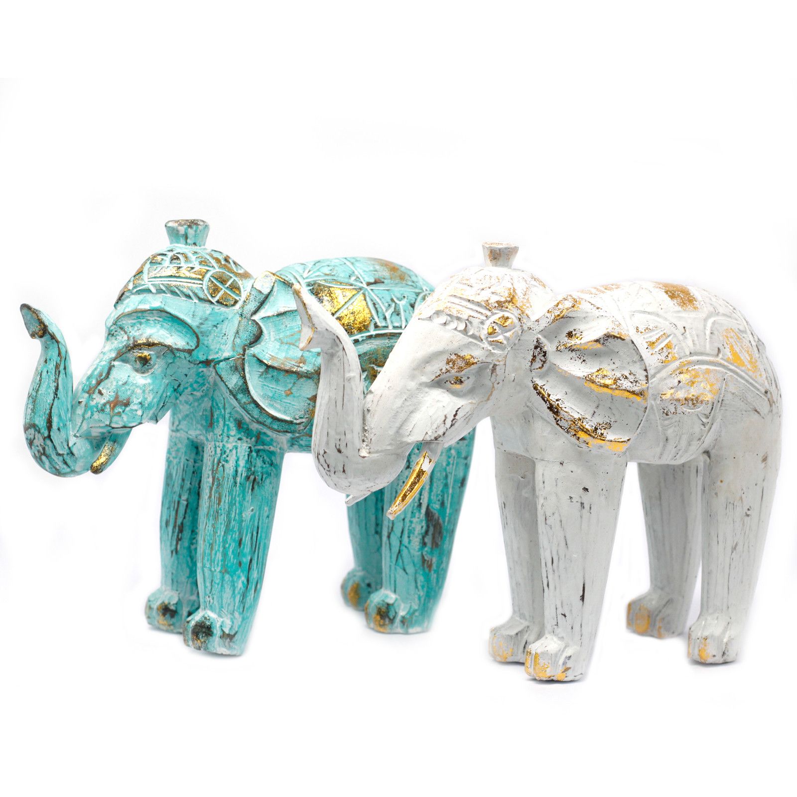 Elefante Tallado en Madera - Oro Turquesa - Imagen 2