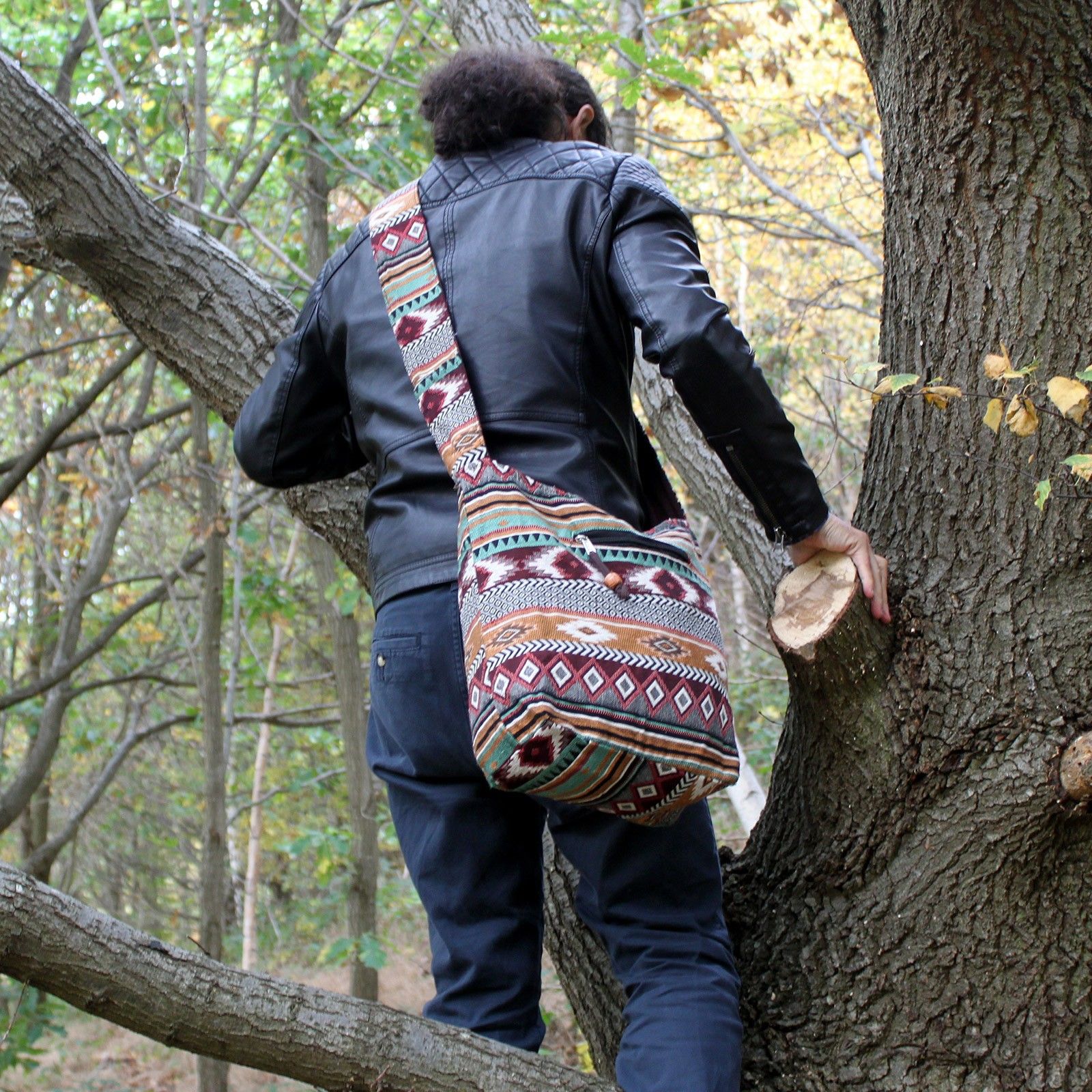 Bolso jacquard – bolso de estudiante color chocolate - Imagen 2
