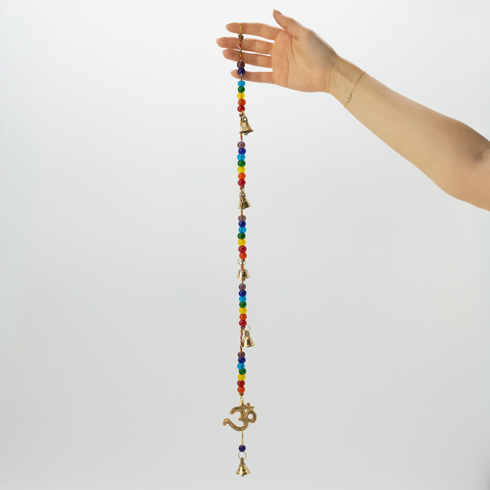 Campanas Indias - OM de latón con cuentas de chakra Campanas de cuerda - 53cm - Imagen 2