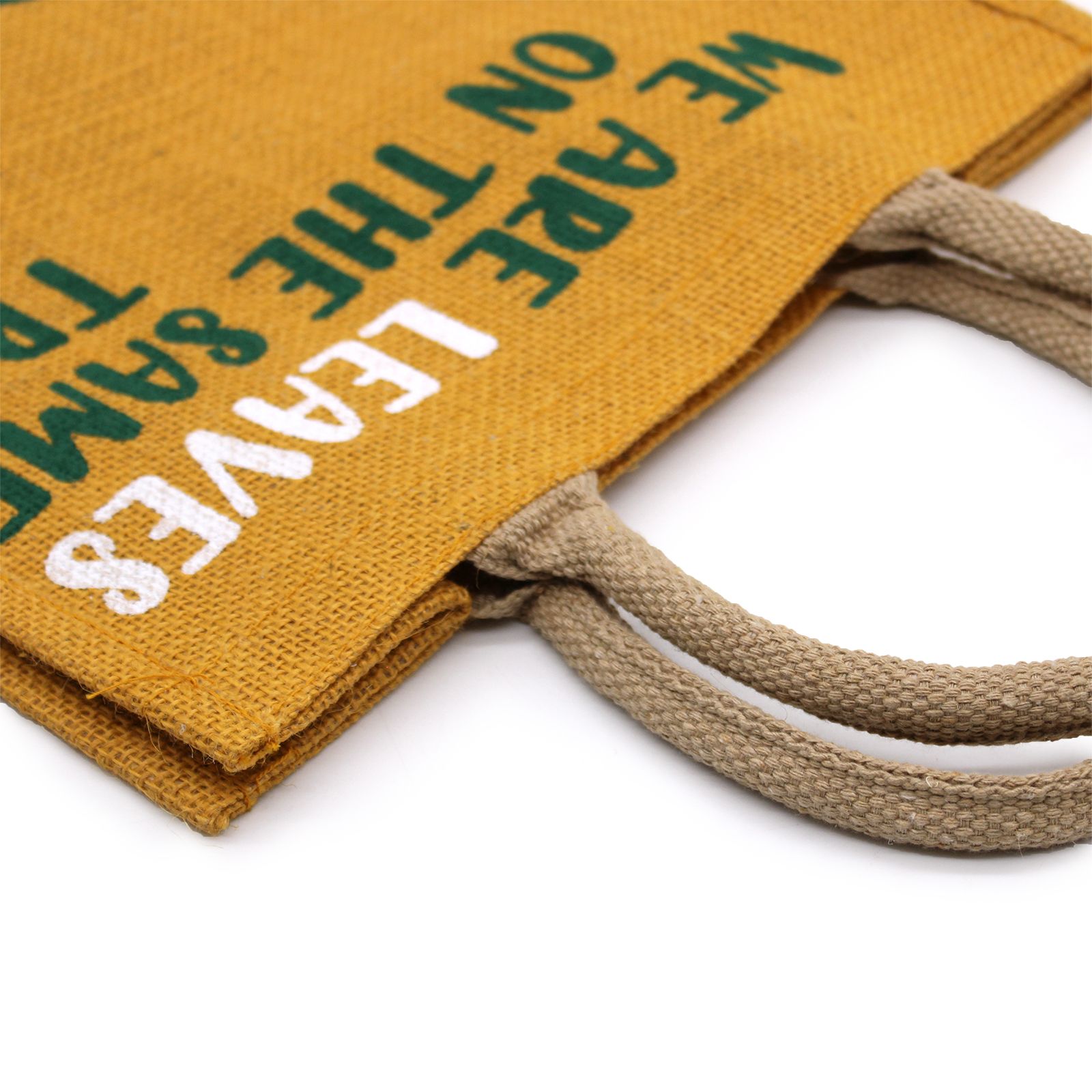 bolsa de yute estampada - Somos hojas - Amarillo, Azul y Natural - Imagen 5