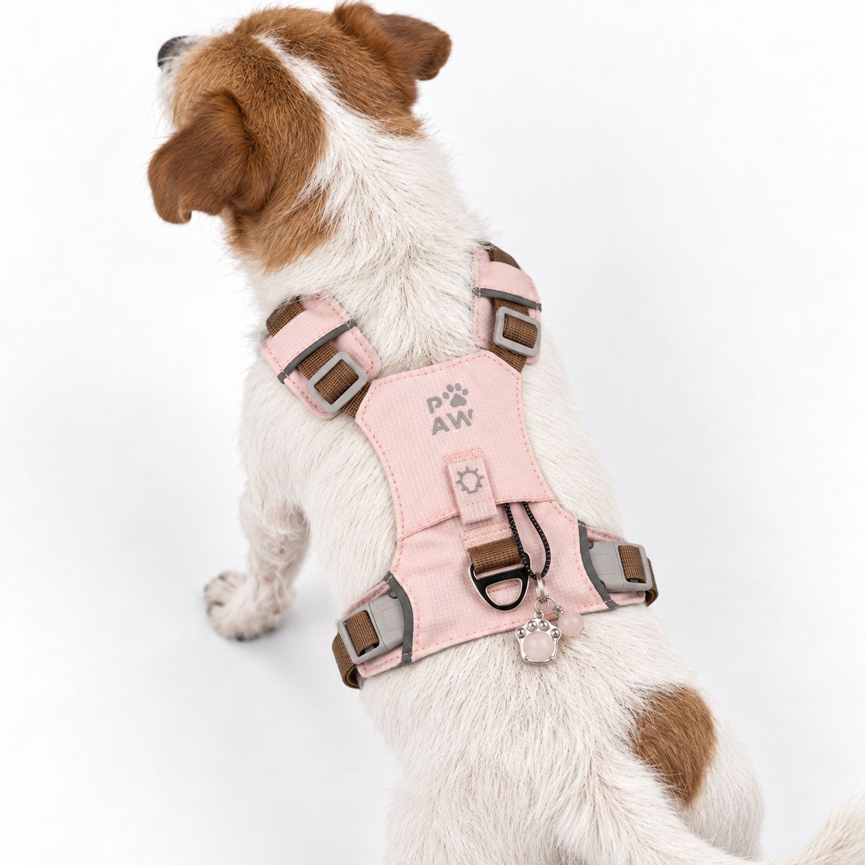 PAW - S (4-8 kg) Arnés de paso para perros Guardian con malla reflectante - Rosa suave - Colgante de cuarzo rosa - Imagen 10
