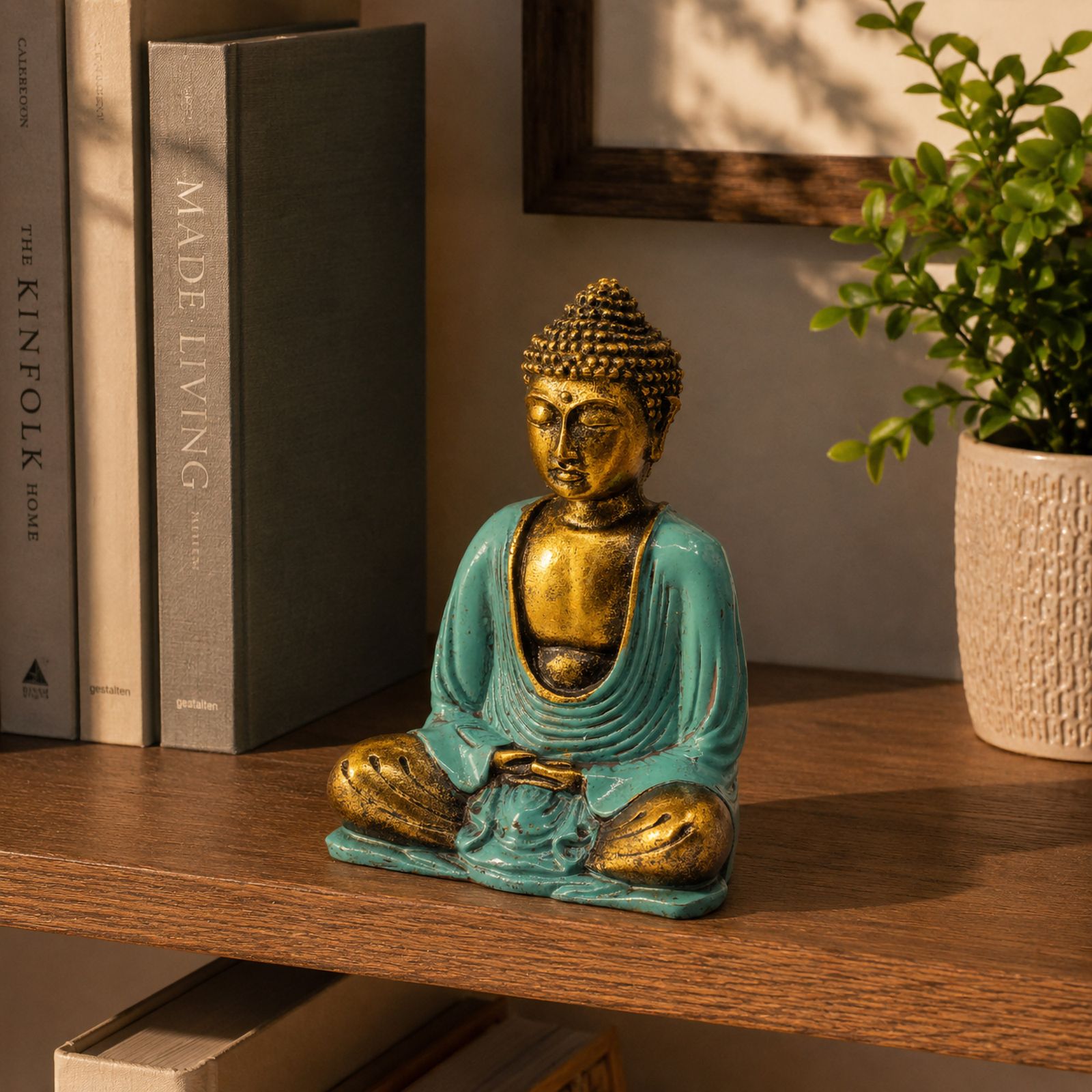 Buddha Verde Azulado y Dorado - Med - Imagen 4