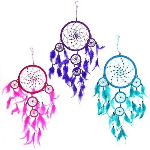 Atrapasueños Bali aro grande - Turquesa/Rosa/Morado