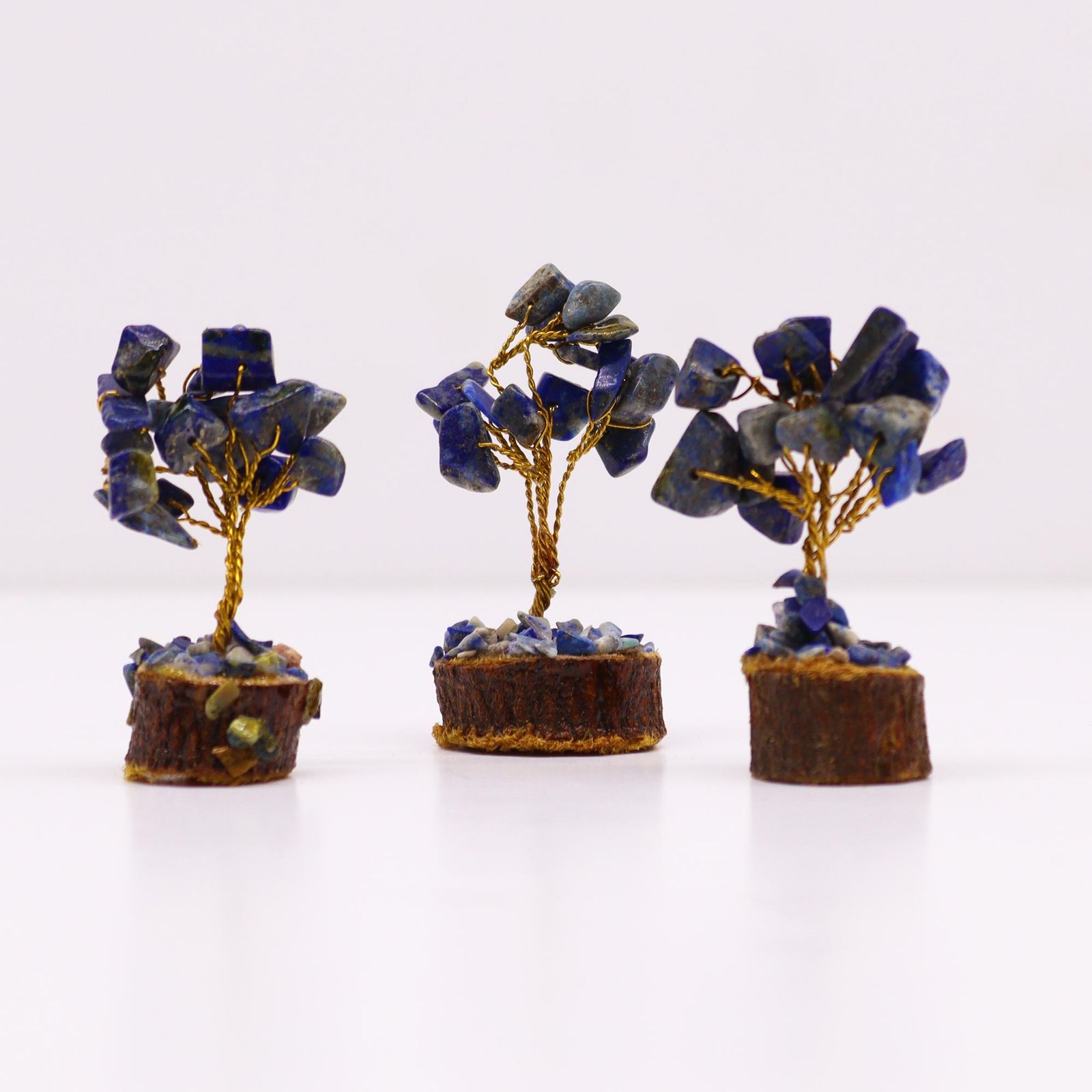 Mini árbol de piedras preciosas sobre base de madera - Sodalita (15 piedras) - Imagen 5