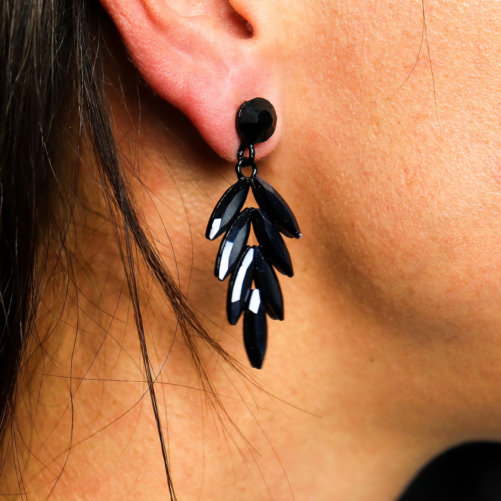 Pendientes de Cristal Vintage - Largo - Negro Azabache - Imagen 6