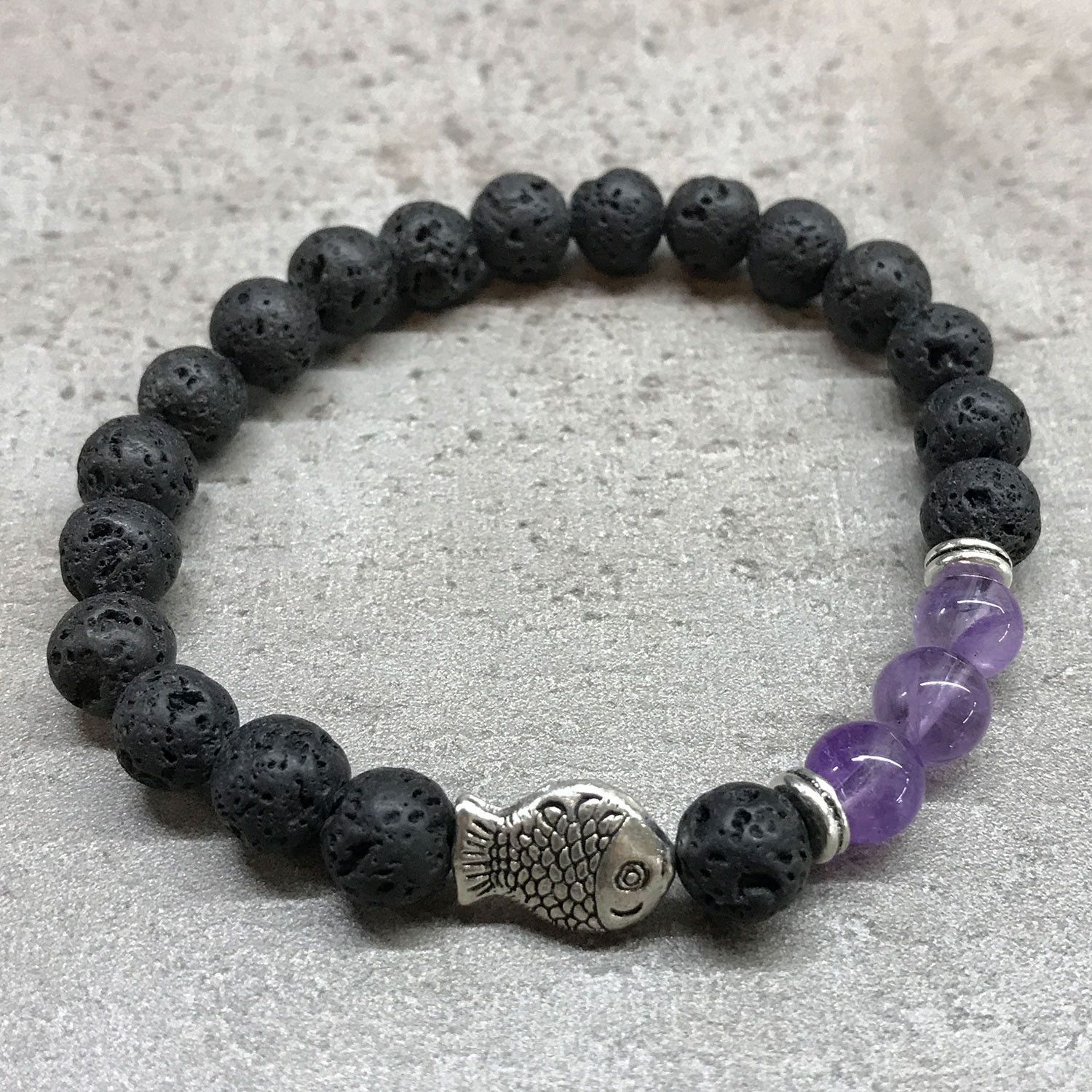 Pulsera de Piedra de Lava - Pescado - Amatista - Imagen 2