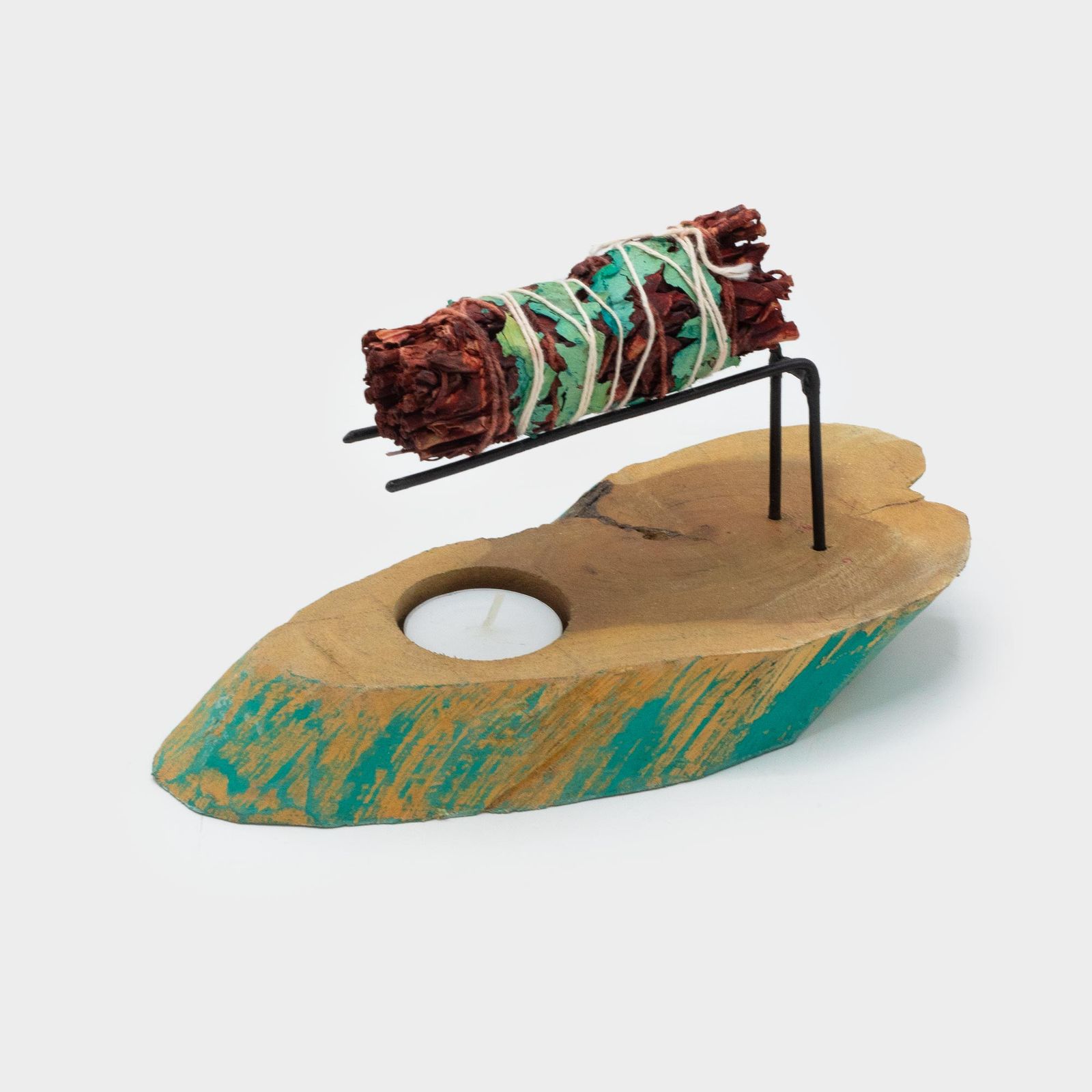 Calentador de Palo Santo - Madera de Gamel con Acabado Verde Envejecido - Imagen 2