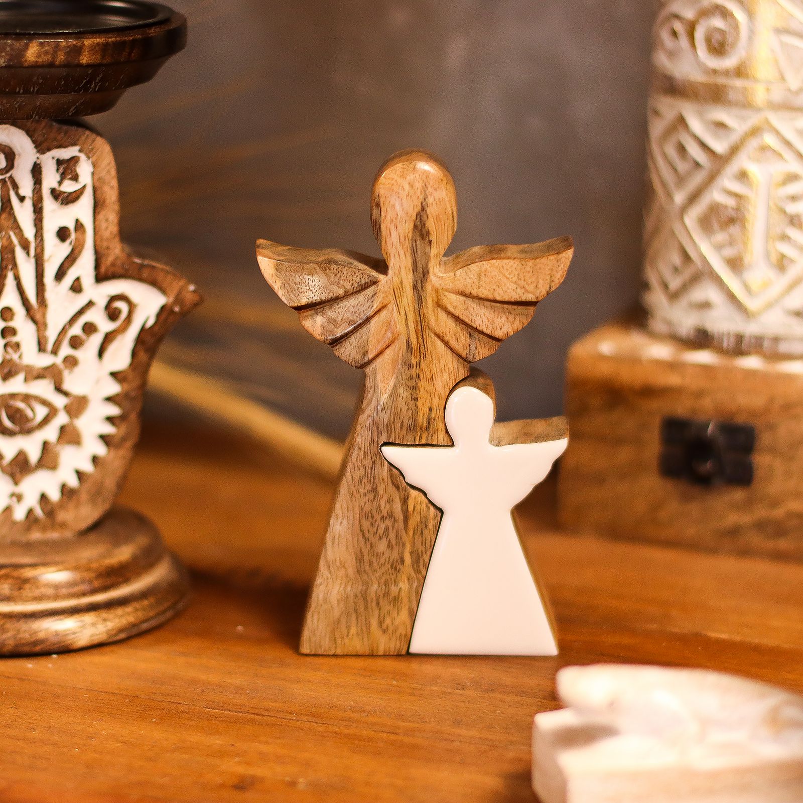 Ángel de madera de mango en Ángel - Esmalte blanco - Imagen 4