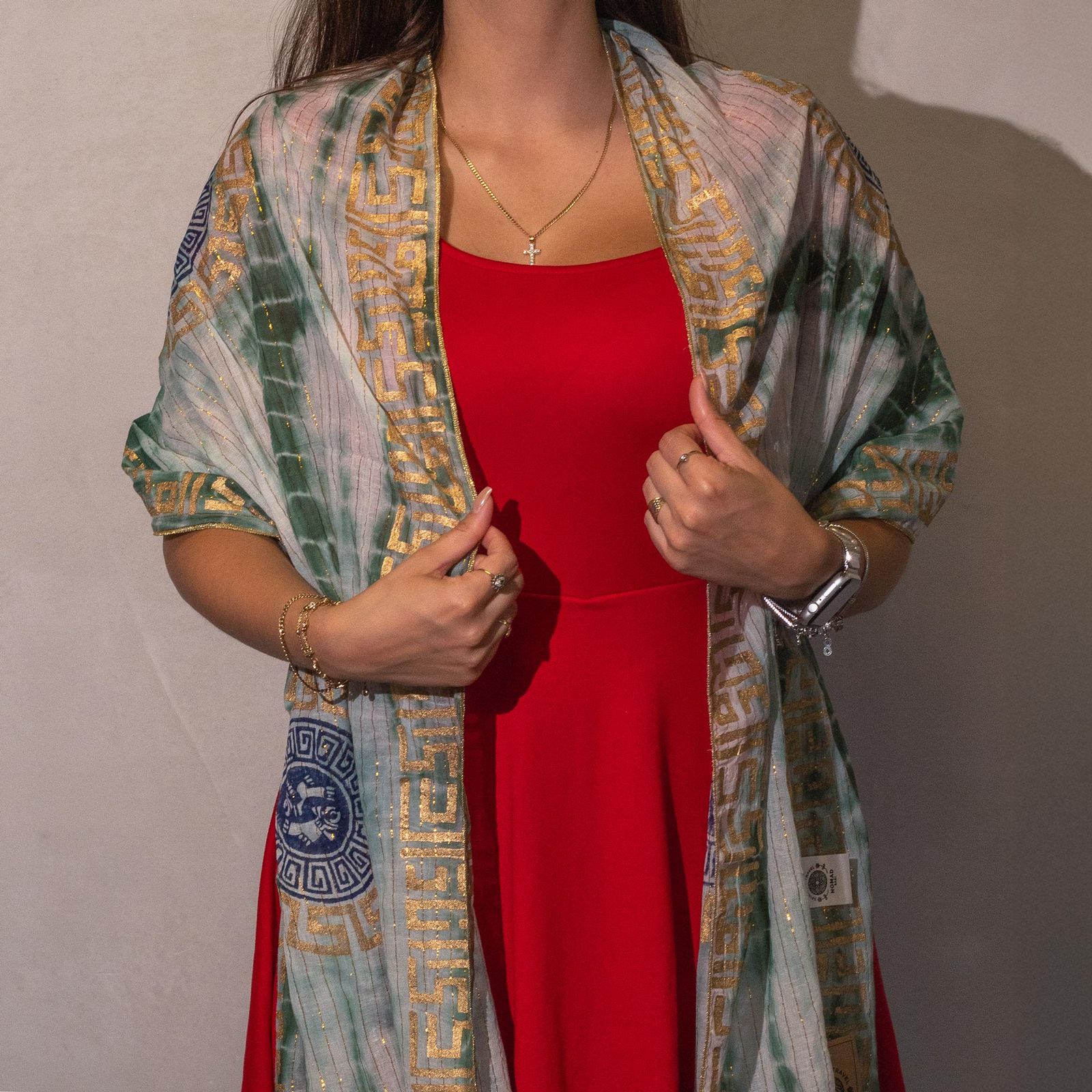 Nomad Sari Verano Marbella Pañuelo estampado - Verde con Oro (180x50cm) - Imagen 2
