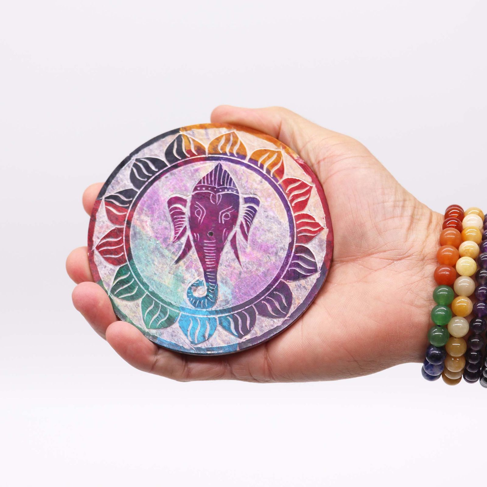 Porta-incienso Disco de Esteatita 10cm - Ganesha - Imagen 2
