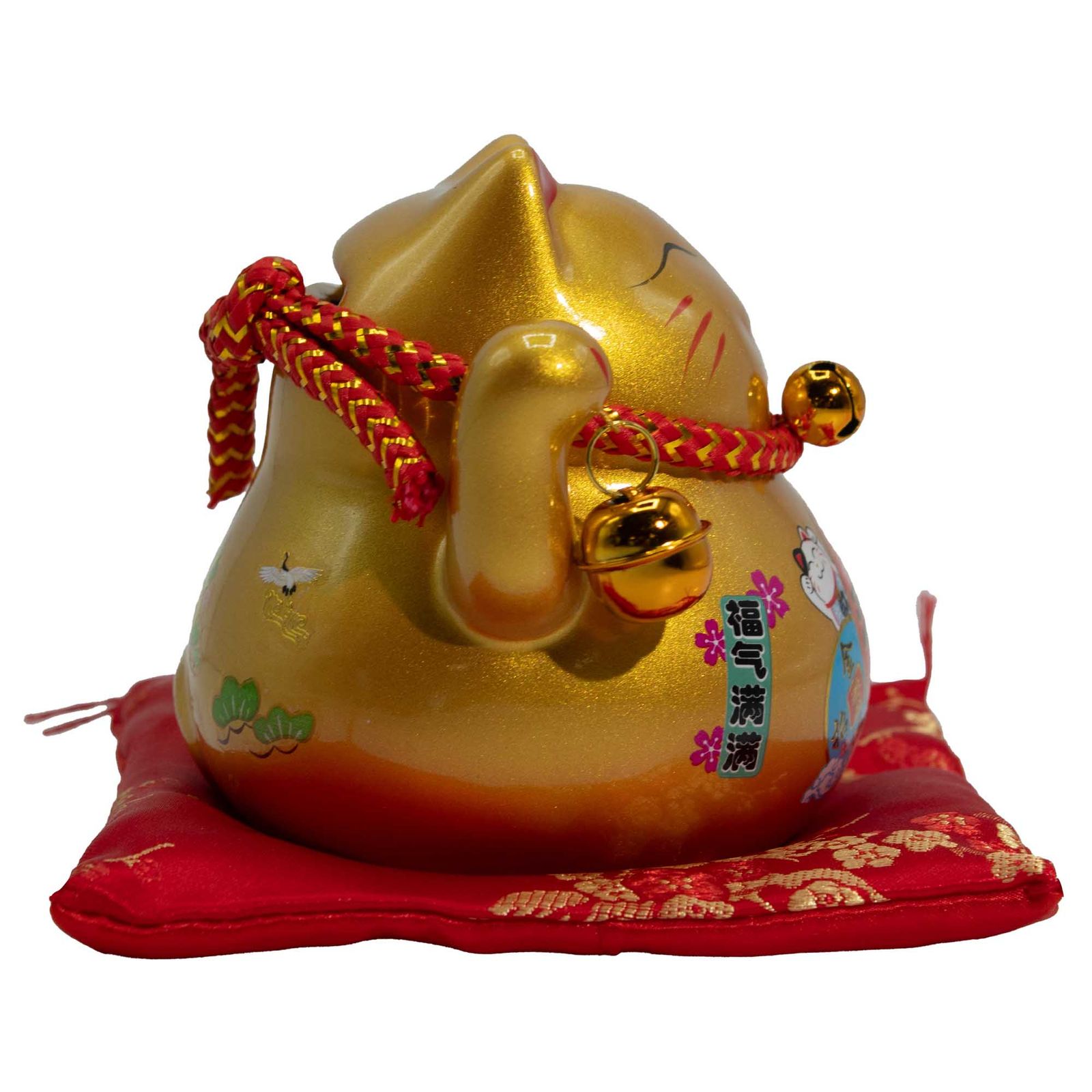 Hucha de cerámica con Gato de la Suerte - Dorado sobre cojín - Imagen 3