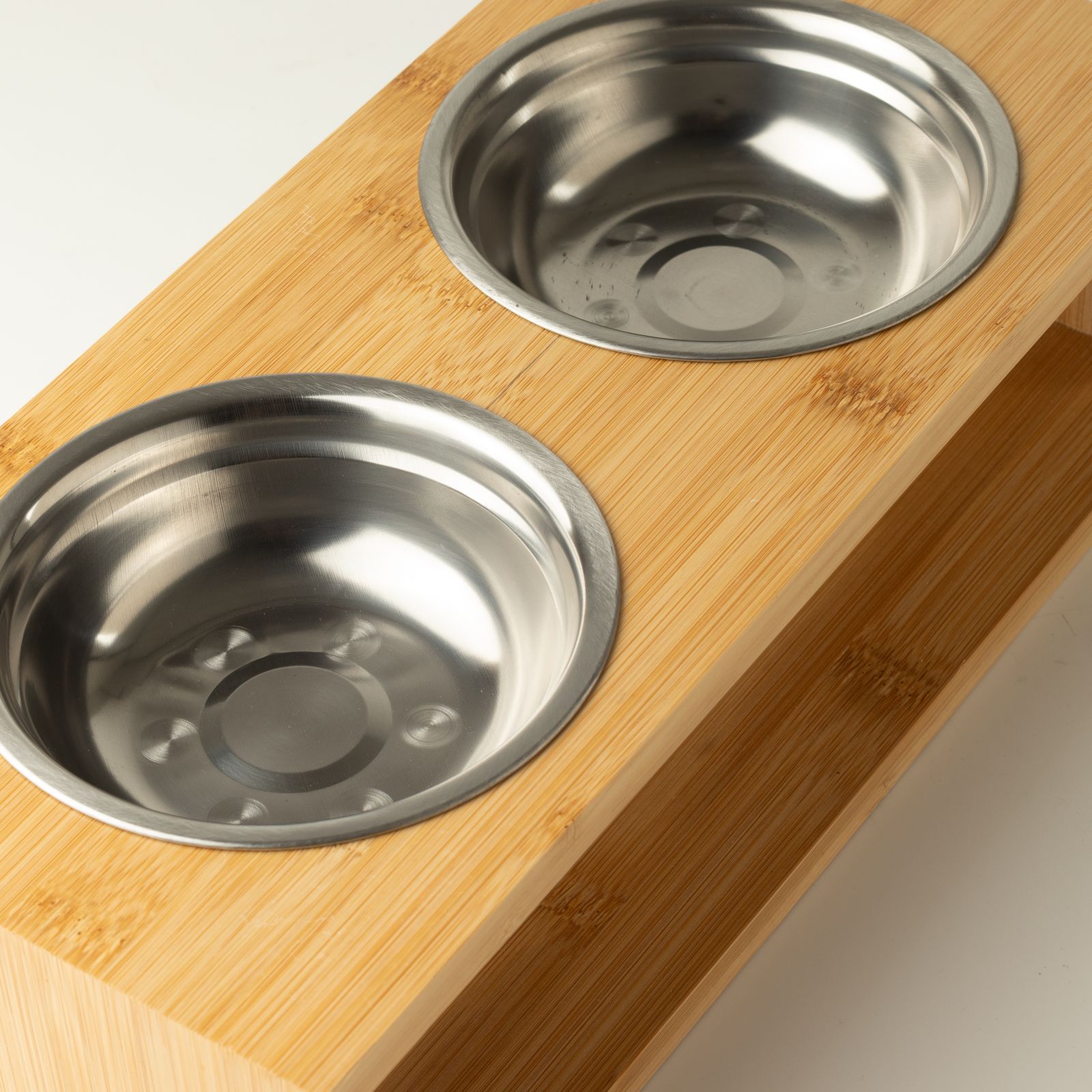 PAW Cuencos para comida - Grande doble acero inoxidable (201) en soporte de madera - 2x13 cm - Imagen 6