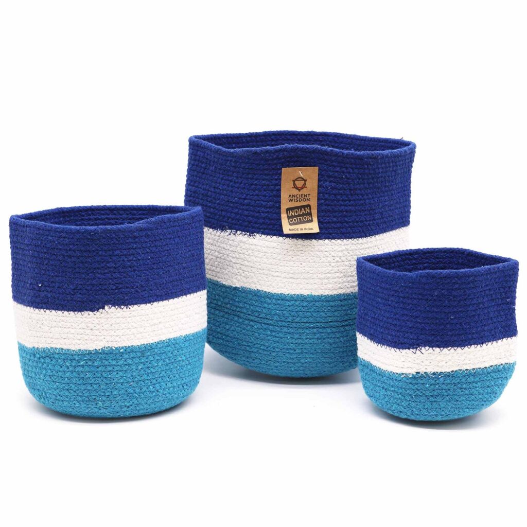 Juego de 3 cestas de cuerda de yute con mal de ojo - 15cm / 20cm / 25cm