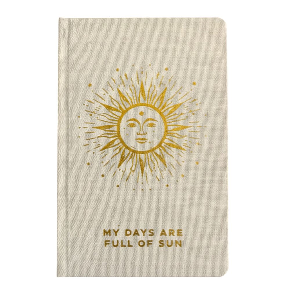 Diario de gratitud marfil con ribete dorado - 120 páginas - Mis días están llenos de sol
