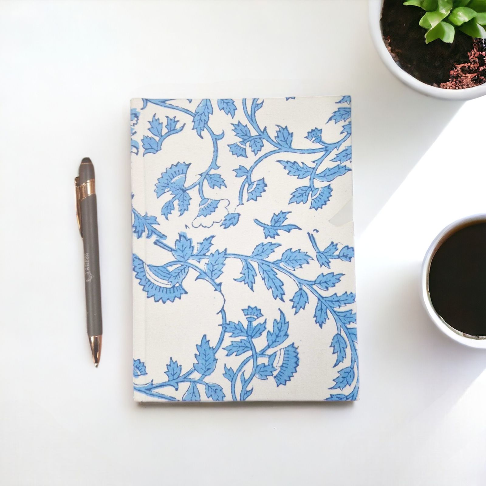 Cuadernos encuadernados en algodón 20x15cm - 96 páginas - Floral azul pálido - Imagen 2