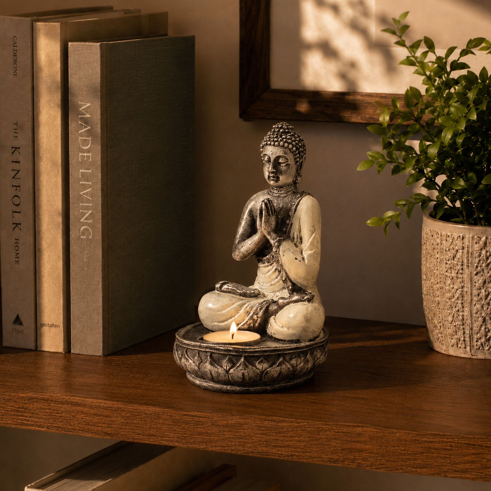 Buddha Porta Vela- Blanco - Med - Imagen 3