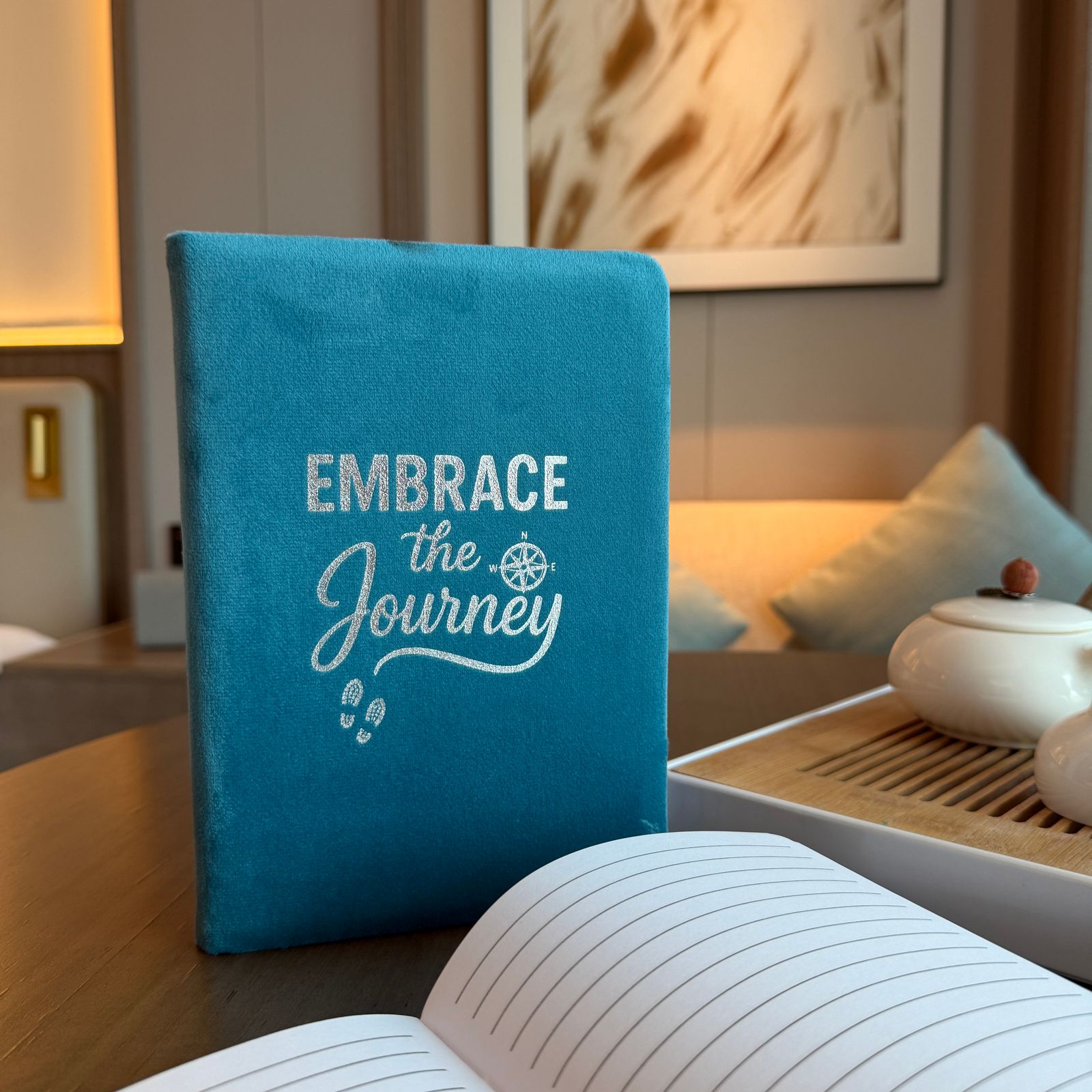 Cuaderno de terciopelo azul claro - 80 páginas - Abraza el viaje - Imagen 4