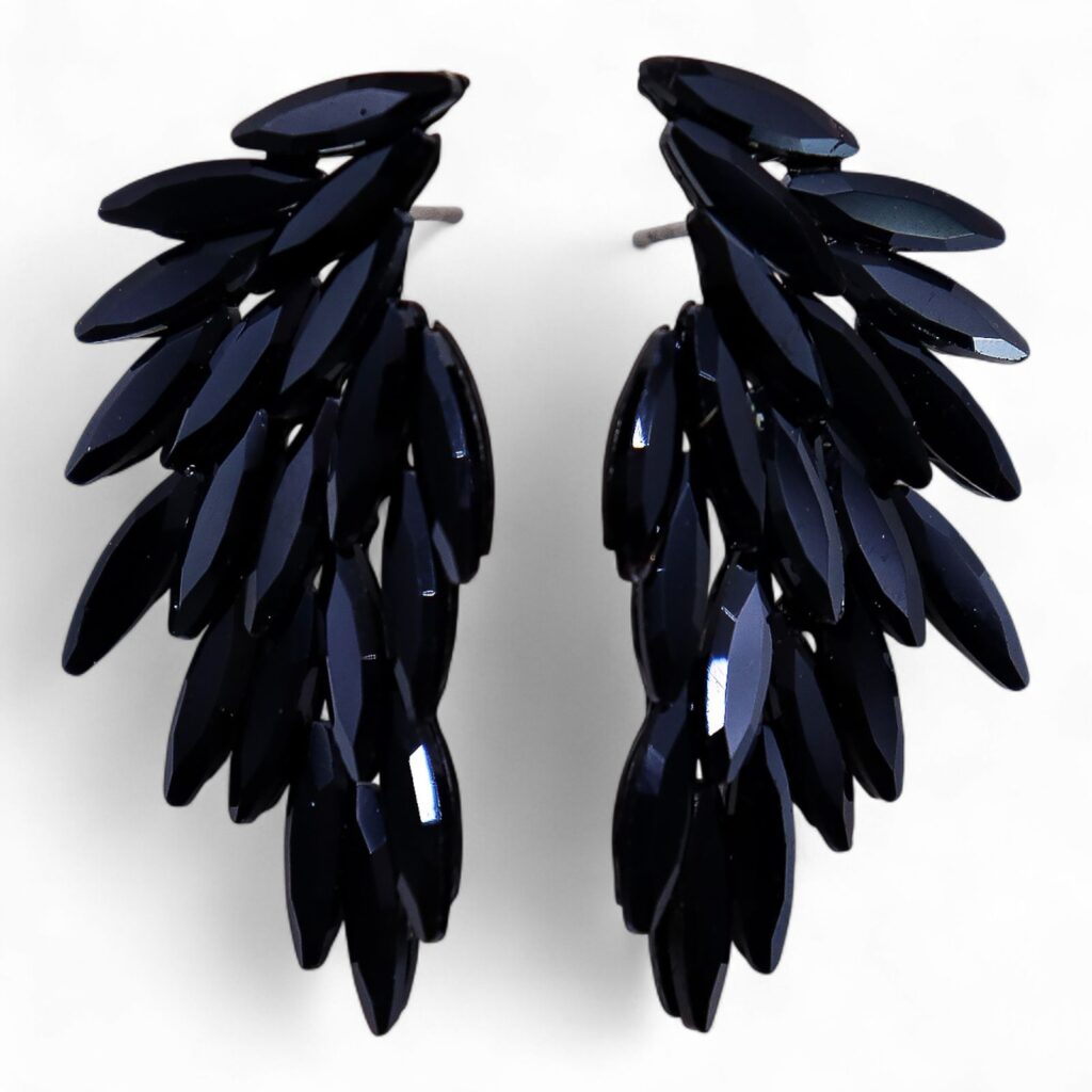 Pendientes de Cristal Vintage - Alas de ángel - Negro Azabache