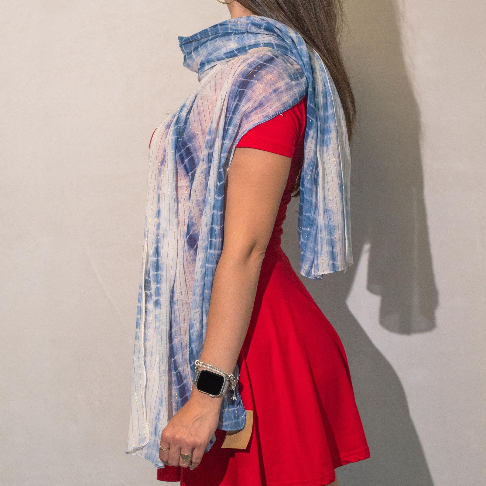 Bufanda de fiesta Sari Nomad Brillante – Azul oscuro (180×50 cm) - Imagen 2