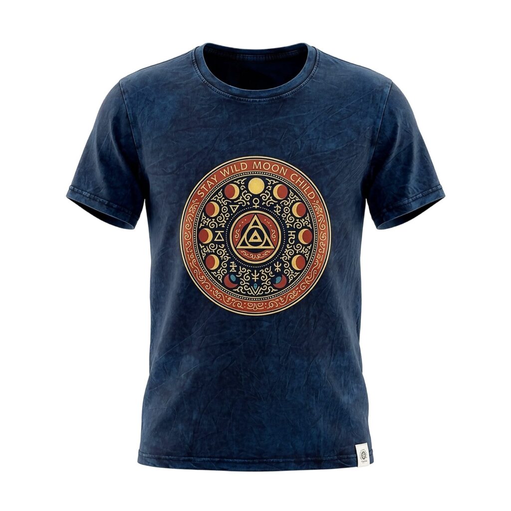 Camiseta de algodón lavado a piedra Nomad Sari - Mantente Salvaje, Hijo de la Luna - Azul - Pequeño