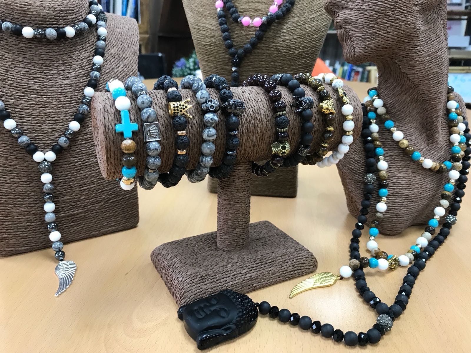 Ala de ángel / Ágata negra - Pulsera de piedras preciosas - Imagen 4