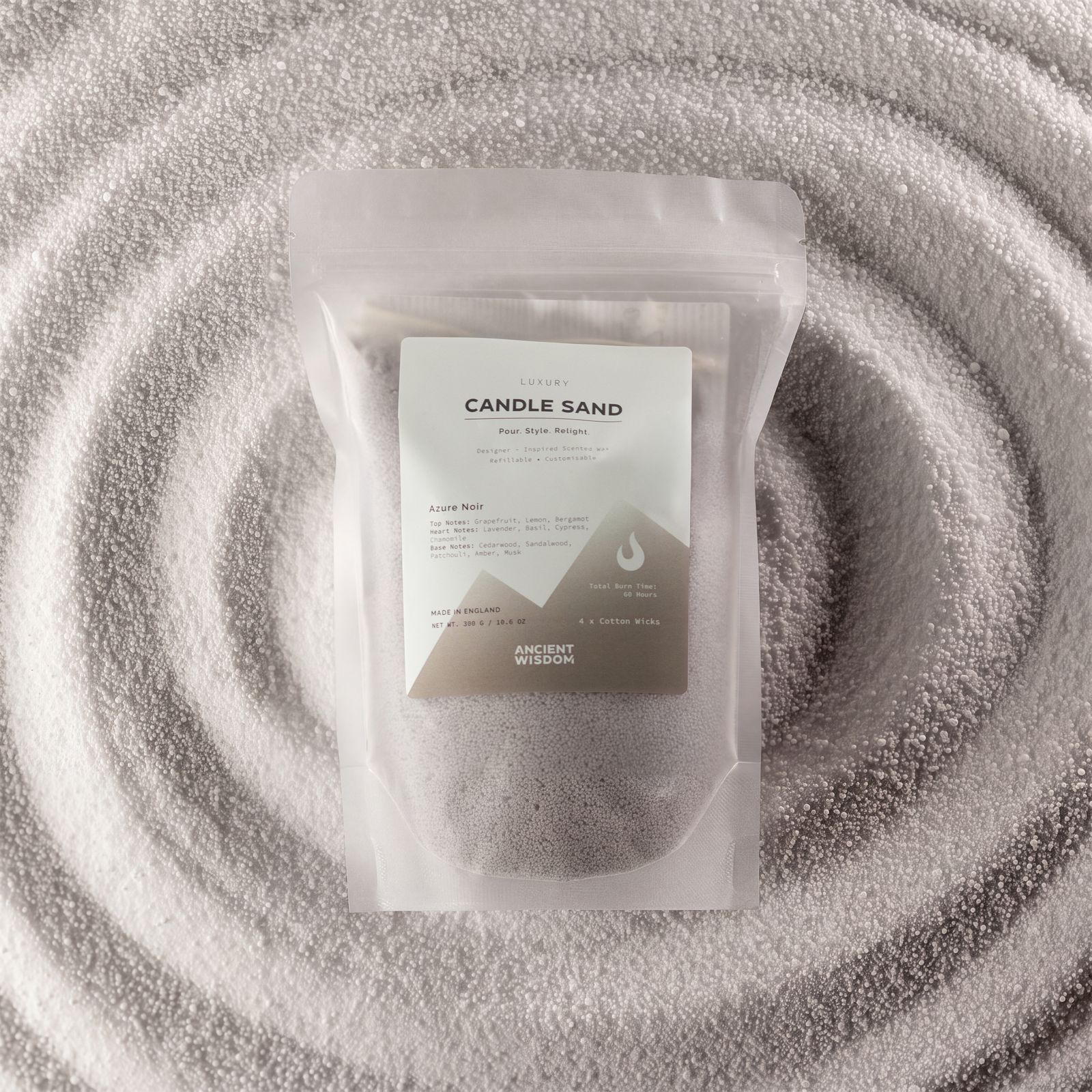 Vela perfumada Arena - Gris cálido - Azul Negro - 300g