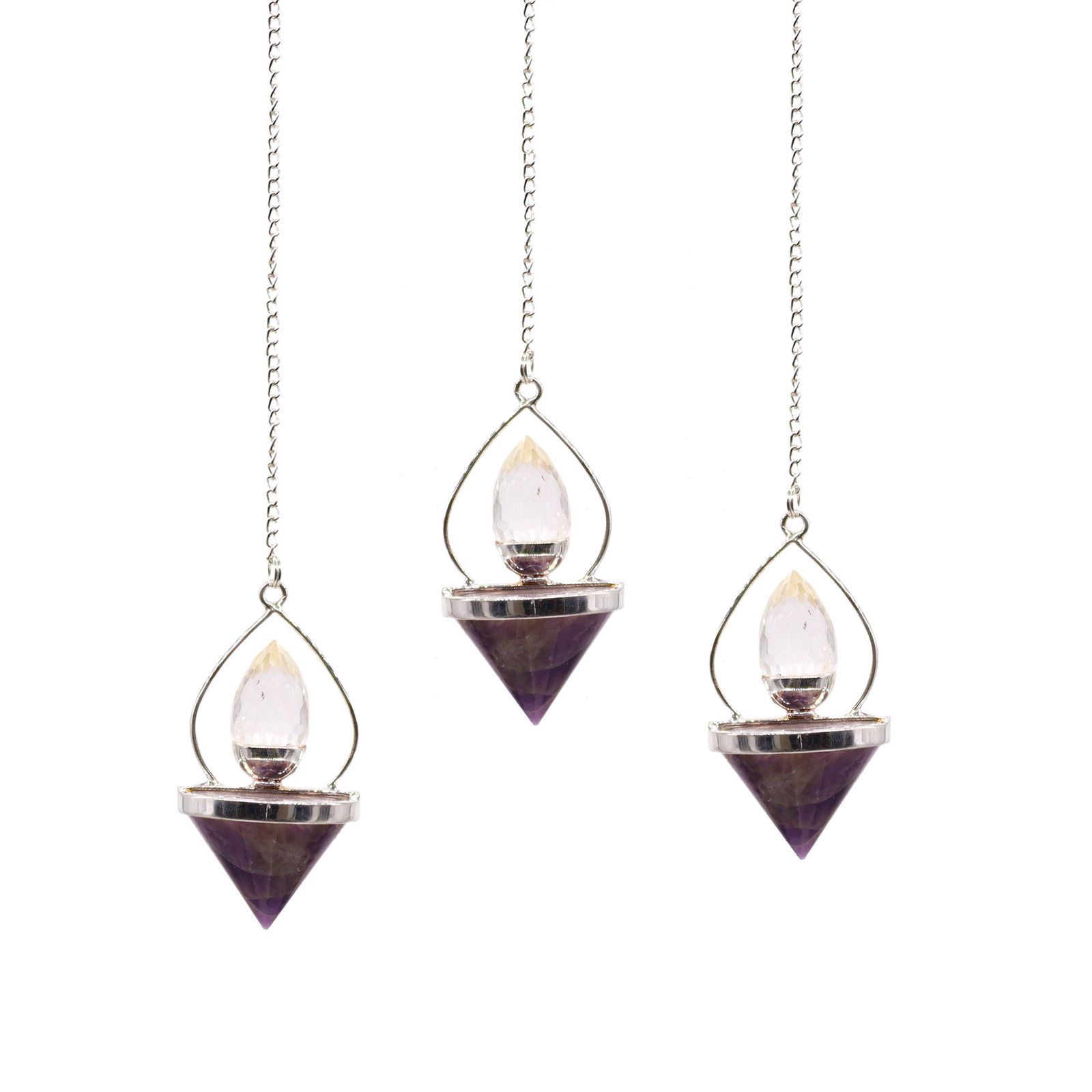 Gemstone Lantern of Life Pendulum - Amethyst & Rock Quartz - Imagen 2