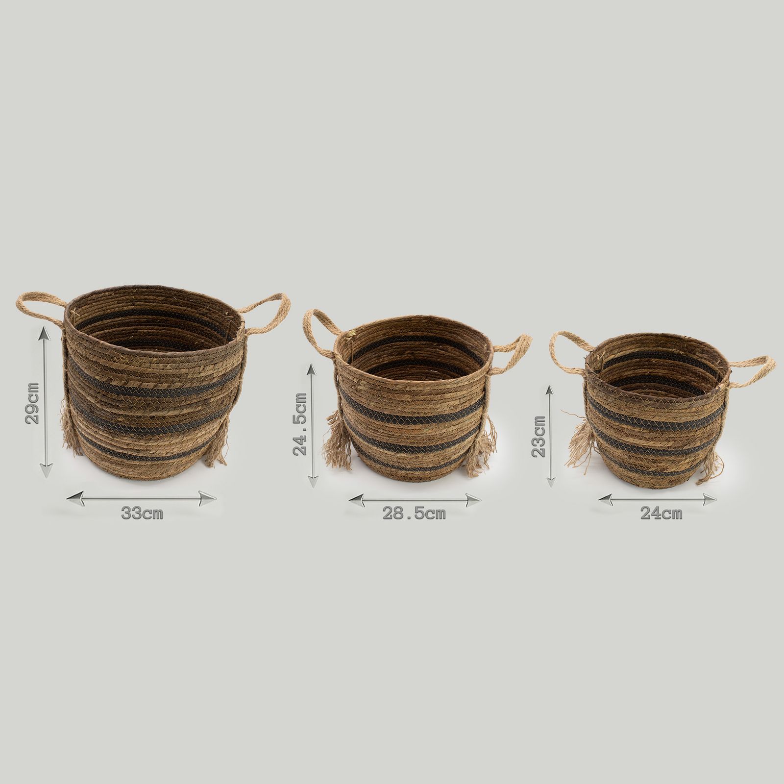 Cestas grandes de hoja de plátano y pasto marino - marrón natural - set de 3 - Imagen 5