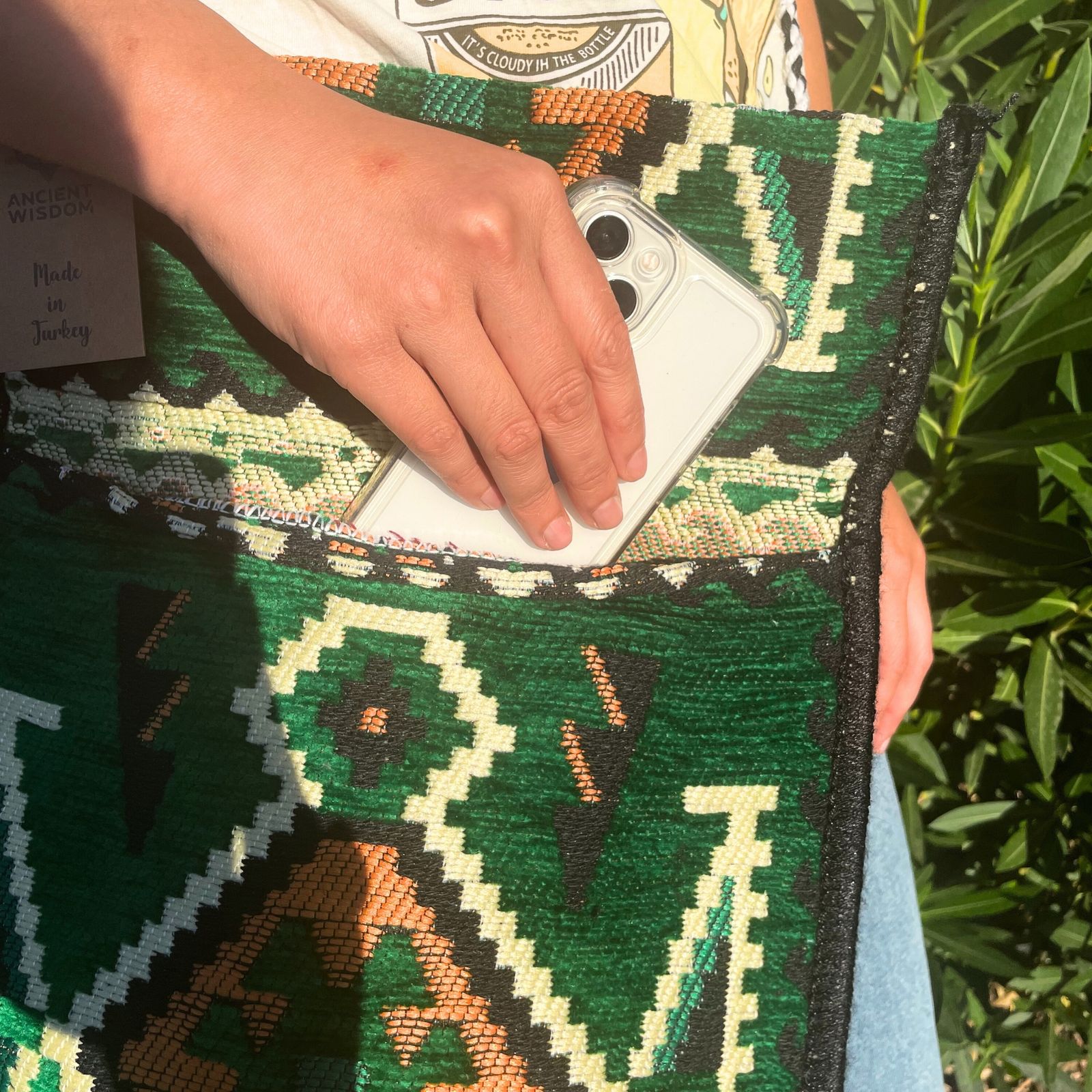Bolso bandolera de fiesta Kilim verde esmeralda - Imagen 3