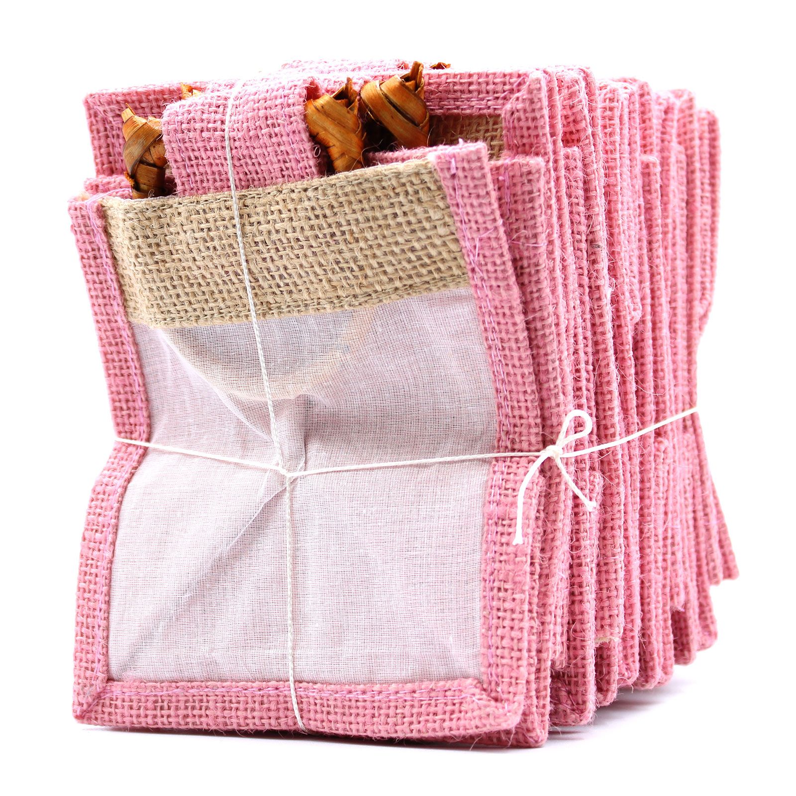 Bolsa de regalo de yute puro y algodón con ventana - 1 Ventana en Rosa - Imagen 3