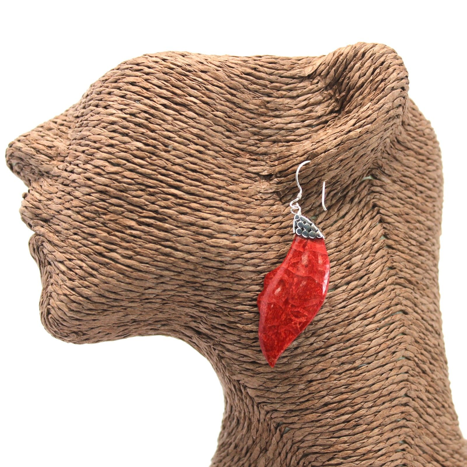 Pendientes de plata y coral - Caída de hojas - Imagen 3
