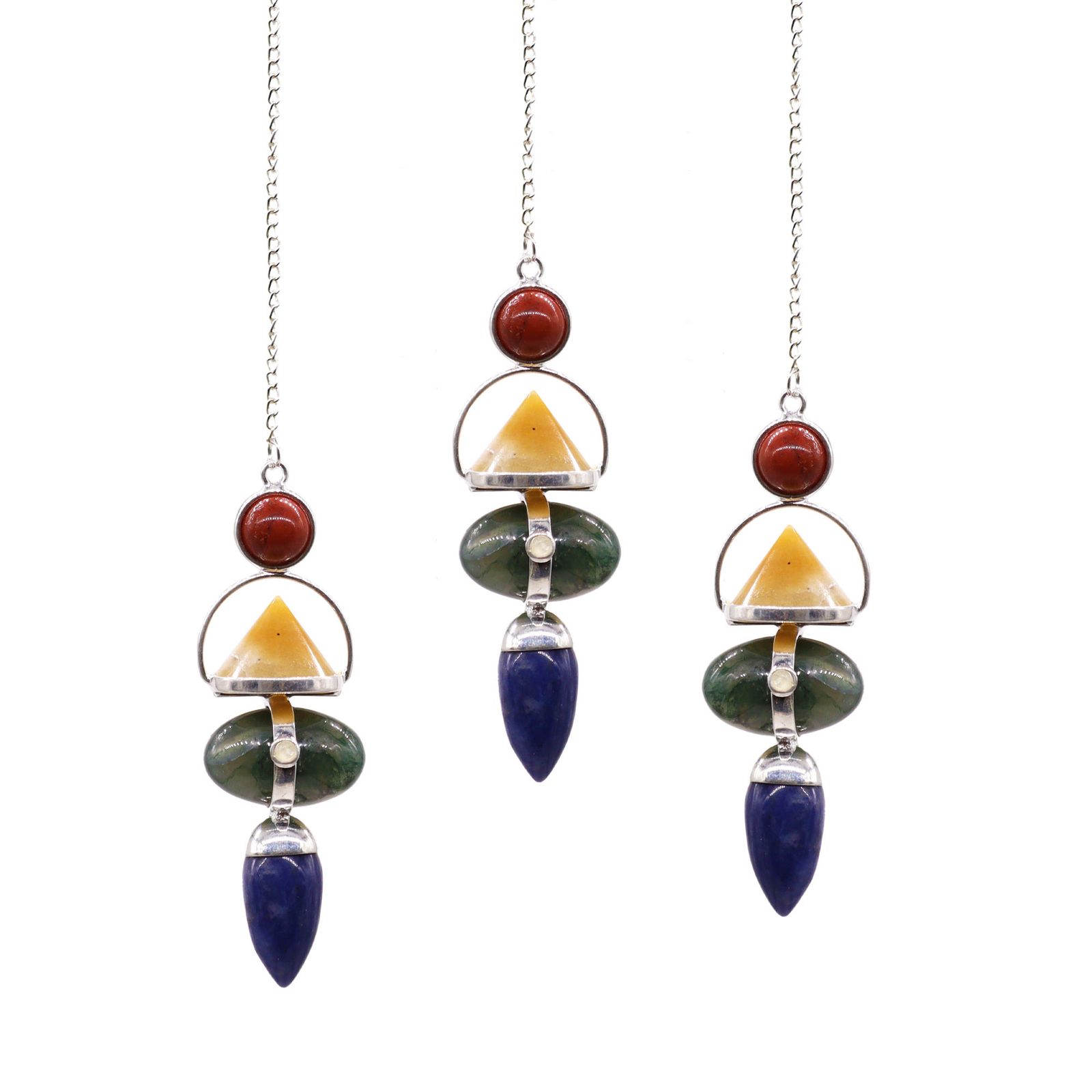 Four Elements Gemstone Pendulum - Red Jasper, Yellow Adventurine, Moss Agate, Sodalite & Moonstone - Imagen 2