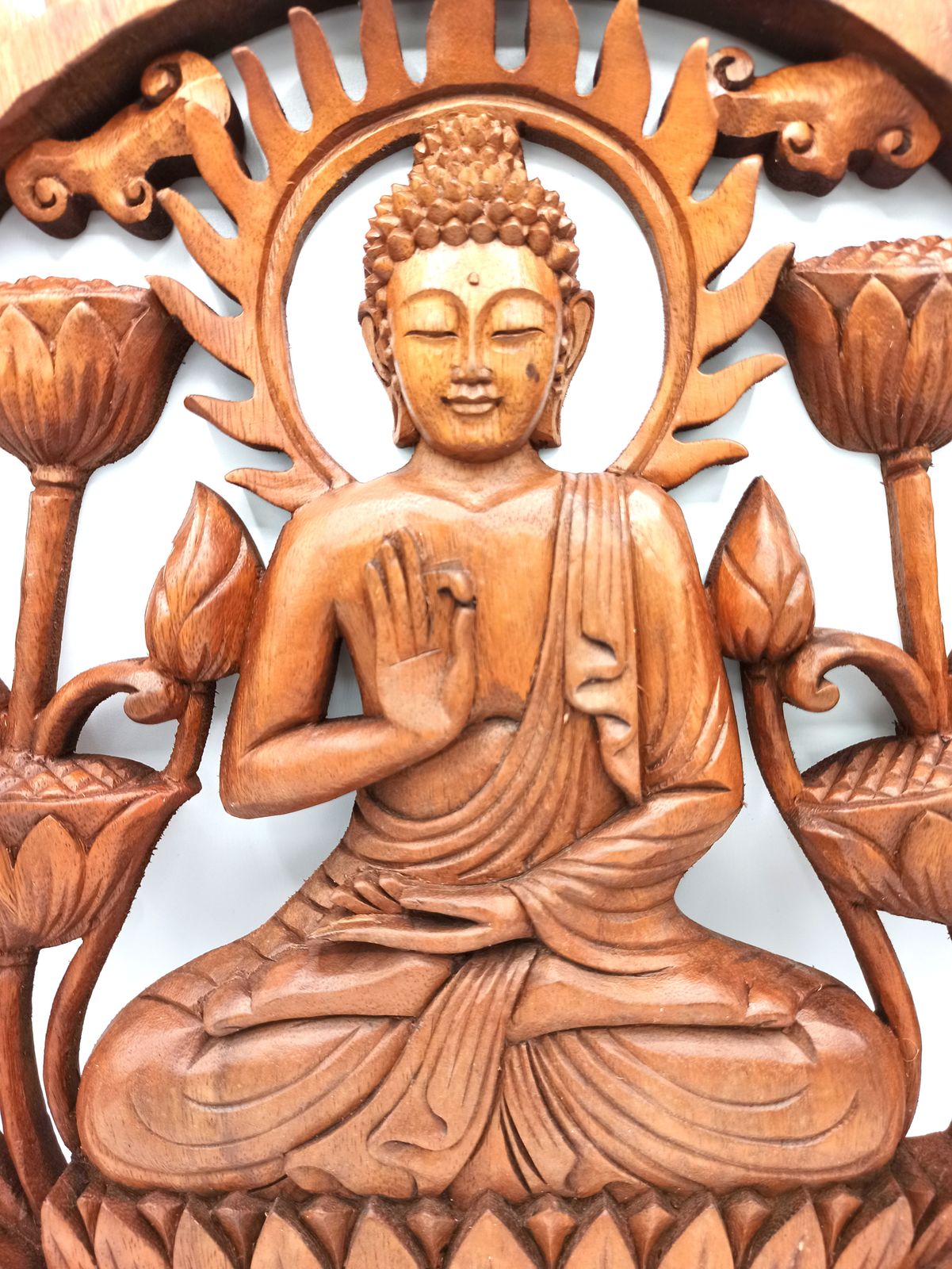 Panel de madera de Buddha y Lotus - 40cm - Imagen 2